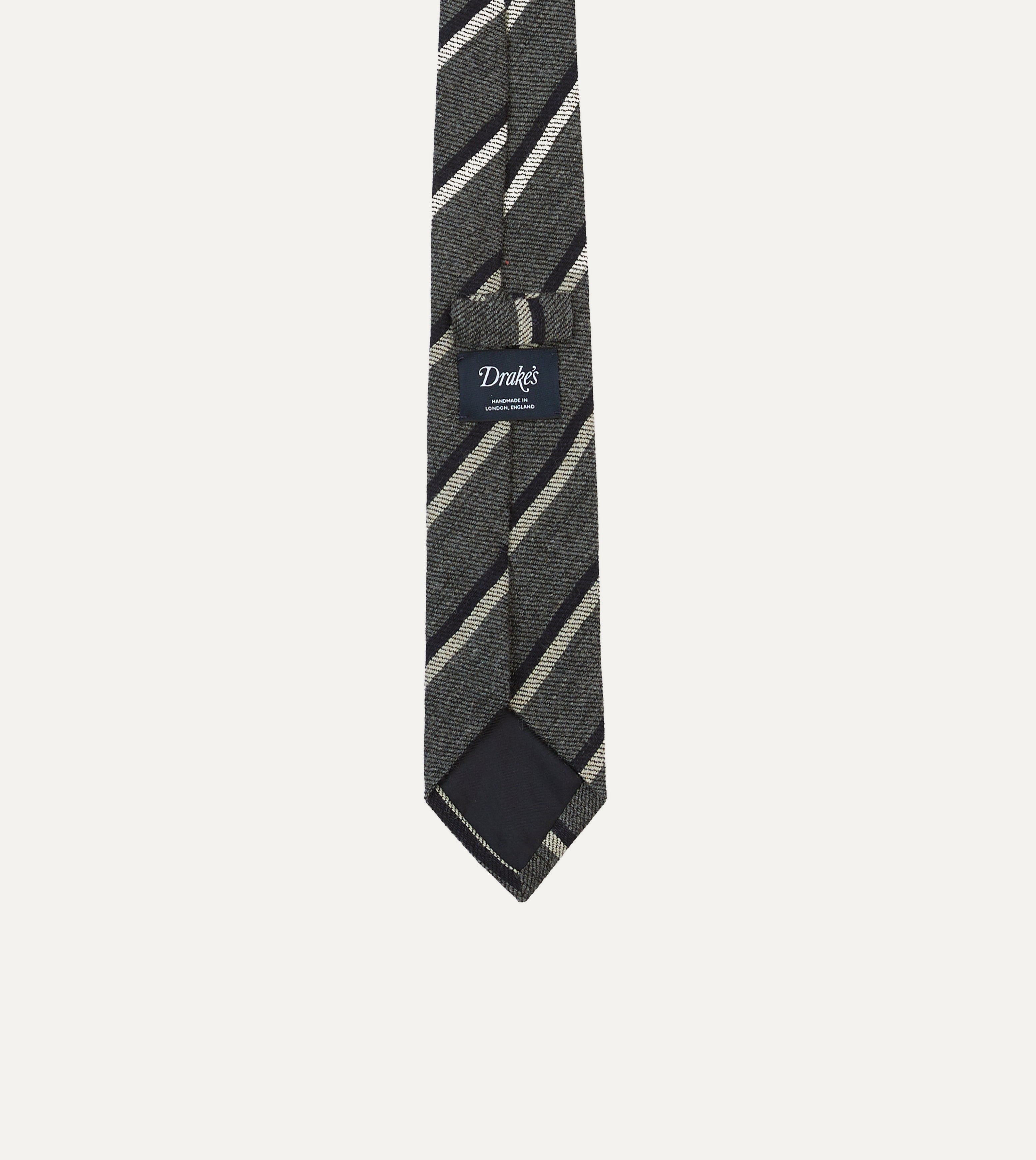 Premium Wool Tie with Double Stripe Tip in Grey, Navy & White | Classic Business & Formal Wear for Men | Perfect for Weddings, Office & Special Occasions
