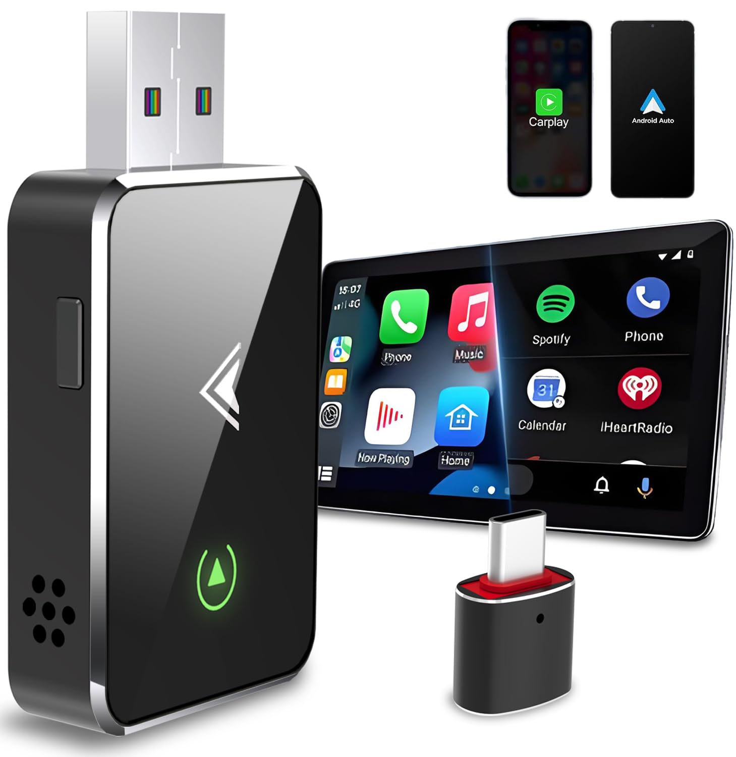 2025 Upgraded 2-in-1 Wireless CarPlay & Android Auto Adapter - Mini USB Plug & Play with Intelligent Temperature Control - Stable Connection & Zero Delay for iPhone & Android Phones - Perfect for Commuting, Road Trips & Hands-Free Driving