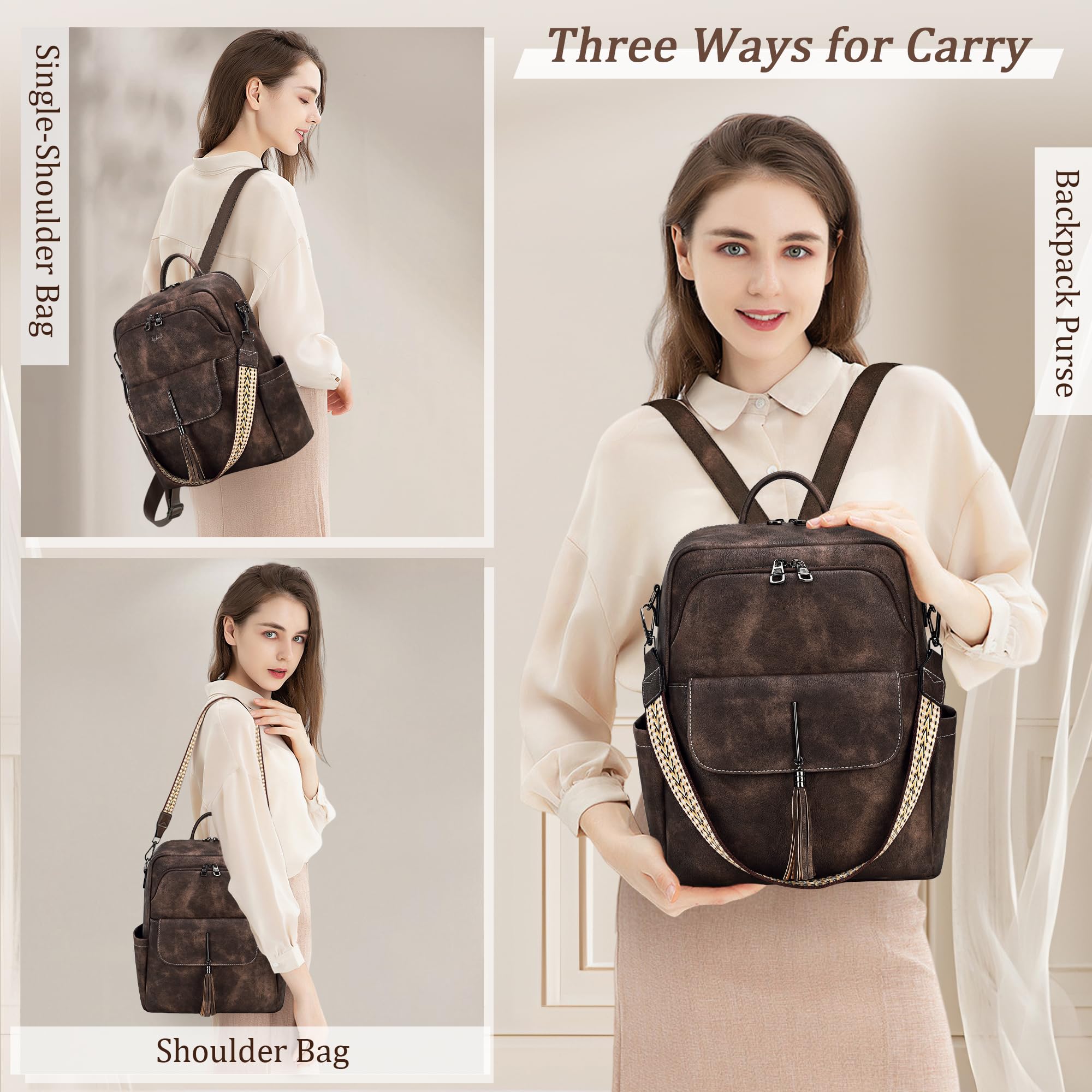 Women's Leather Backpack Purse - Fashion Tassel Shoulder Bag for Daily Use & Travel