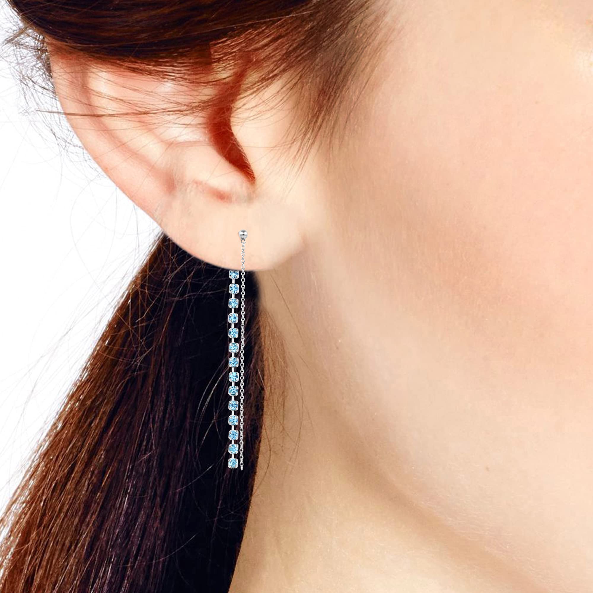 Convertible Glitzy Strand Cubic Zirconia Front Back .925 Sterling Silver Dangle Chain Earrings for Women - Elegant Party, Wedding & Evening Wear Jewelry