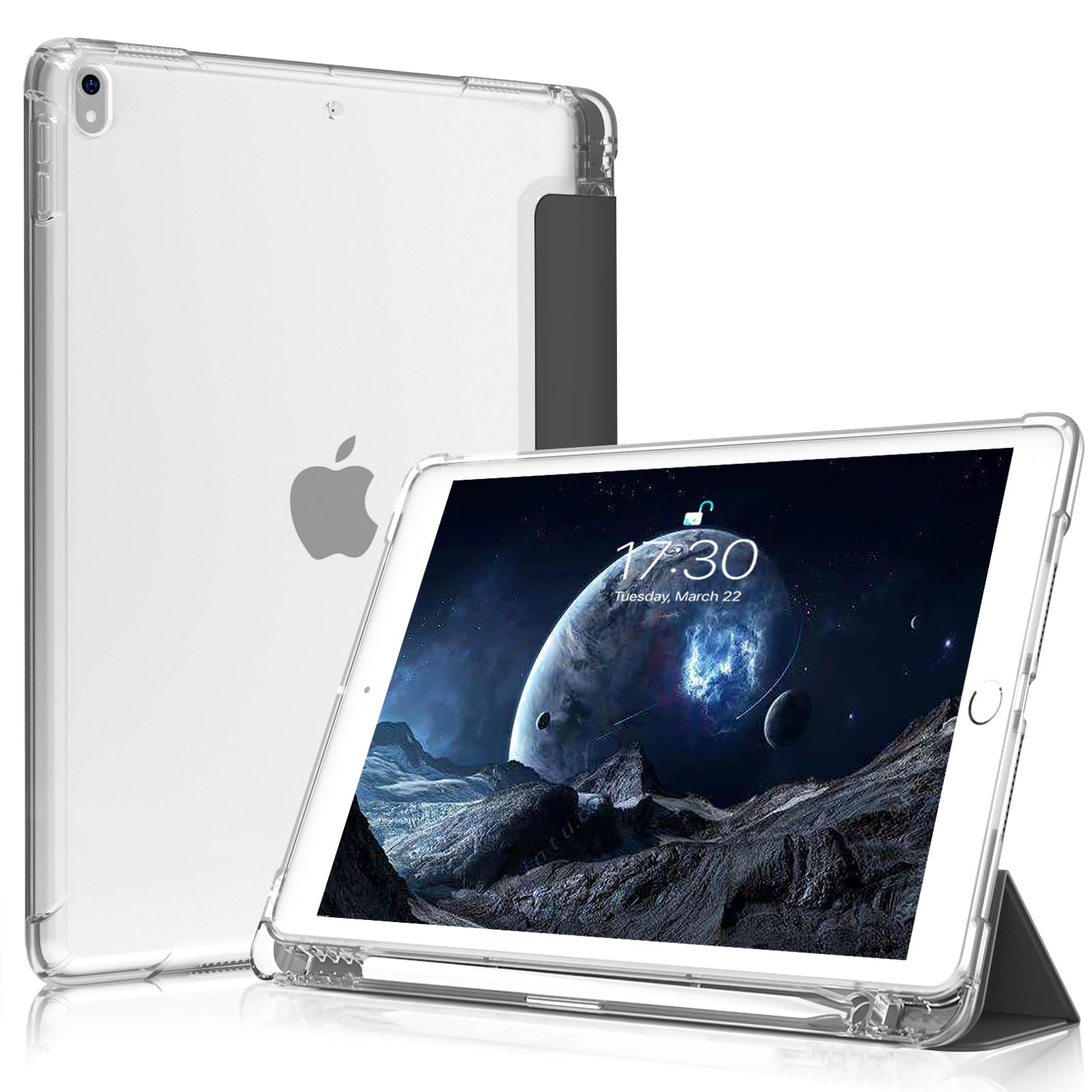 Premium Slim Trifold Smart Case for iPad Air 3rd Gen (2019) & iPad Pro 10.5 (2017) - Frosted Translucent TPU Back Cover with Apple Pencil Holder | Auto Sleep/Wake Feature | Perfect for Work, School & Travel | Black