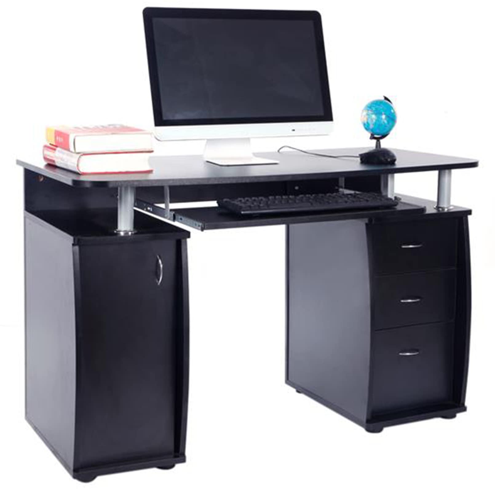 Modern 40-inch Espresso Wood Computer Desk with 3 Drawers, Keyboard Tray & Cabinet Door - Home Office Writing Desk for Study & Workstation - Perfect for Small Spaces & Remote Work Setup