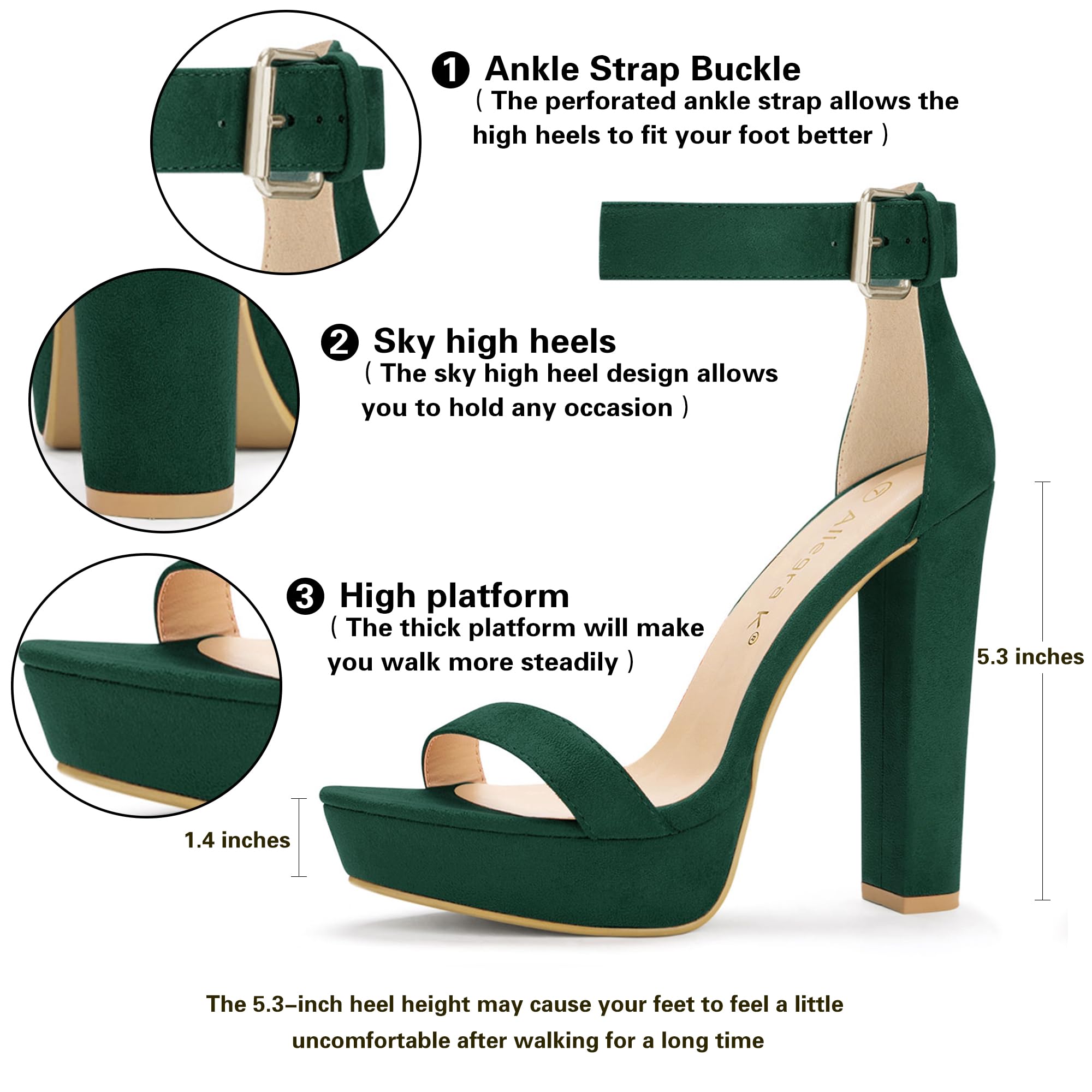 Allegra K Women's Chunky Heel Ankle Strap Sandals - Platform High Heels for Women, Comfortable Dress Shoes for Parties, Weddings & Night Out