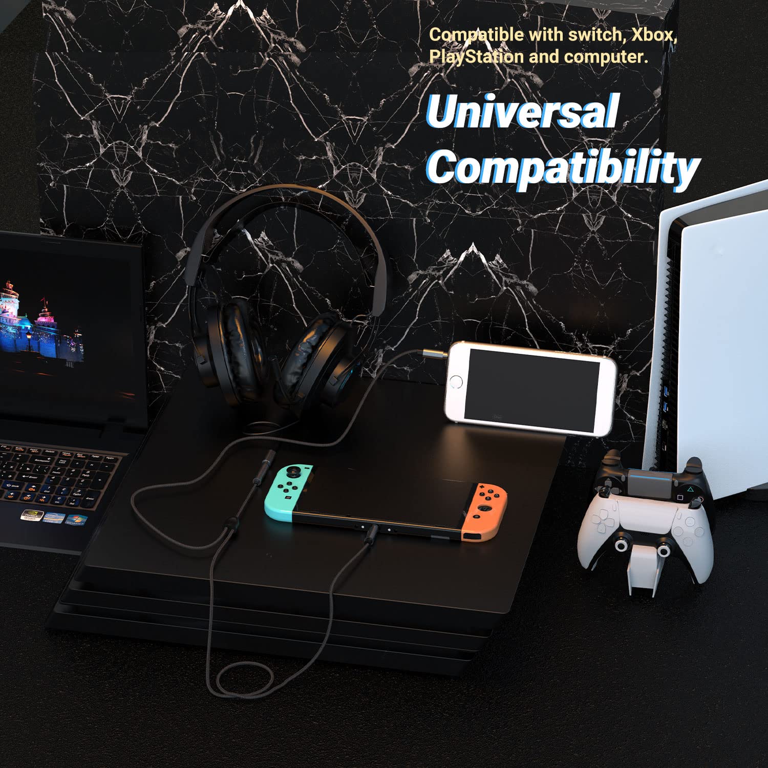Cubilux AM-2 Headset Adapter for Xbox PS5 Switch - Game Chat Mixer Cable for Streaming to Phone/PC