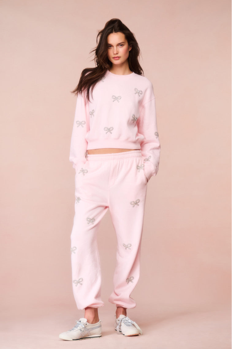 Amiyla Crystal Bow Fleece Pullover - Women's Cozy Winter Sweater with Elegant Bow Detail | Perfect for Casual Outfits, Office Wear & Holiday Gatherings