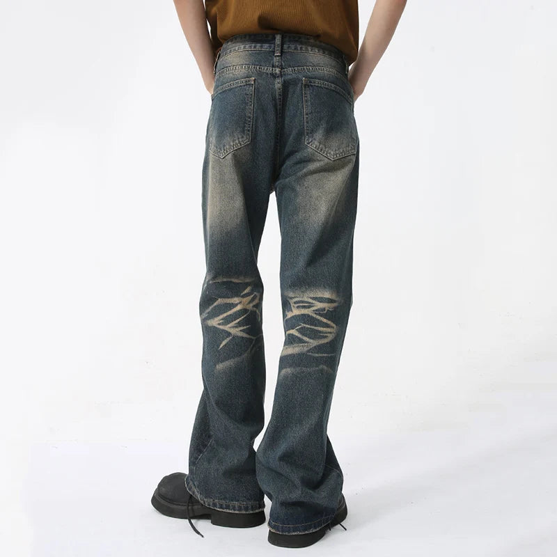 Stylish American Men's Jeans - Summer Micro Flare Denim Pants | High Street Deconstructed Trend 9C5981 | Perfect for Casual Outings & Streetwear Fashion