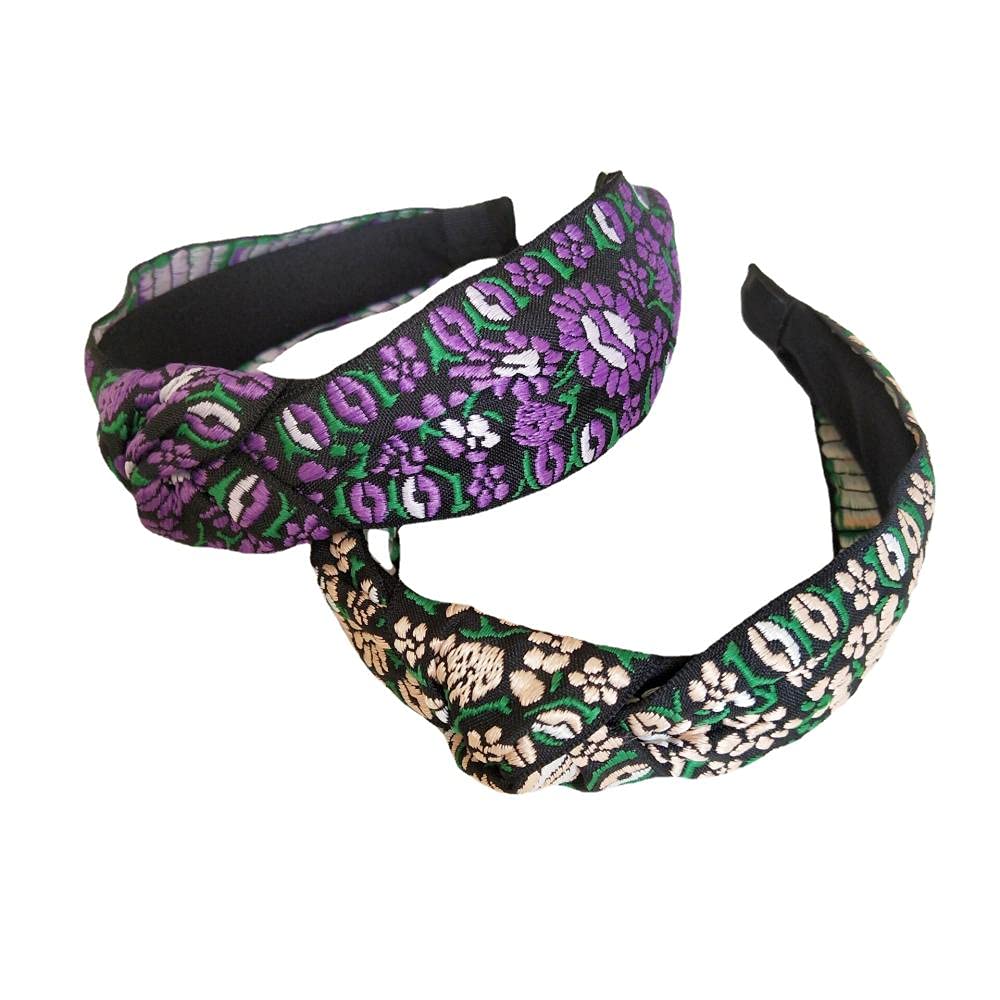 2PCS Knotted Wide Headbands for Women & Girls - Stretchable Hair Bands for Straight or Pull-Back Hairstyles - Perfect for Workouts, School, and Everyday Fashion Accessories