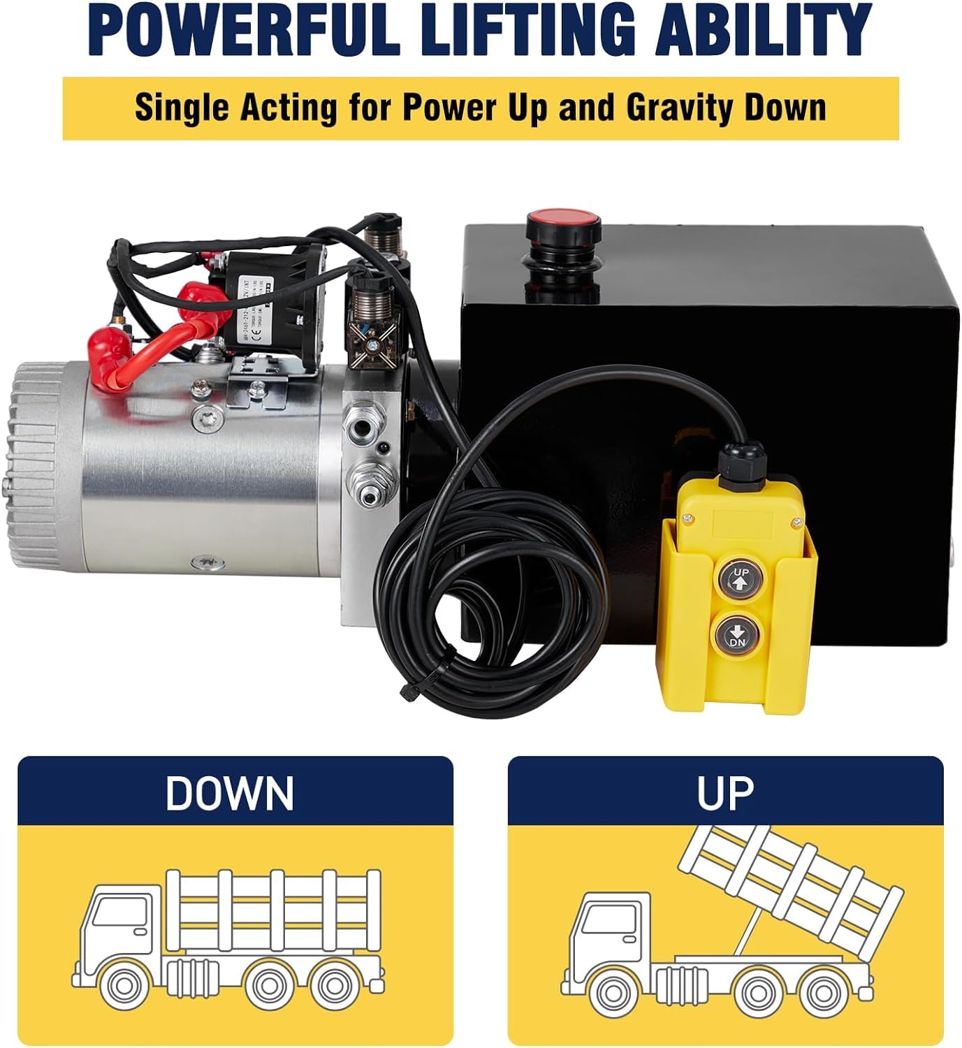 GARVEE 12V Double Acting Hydraulic Power Unit with 4 Quart Steel Tank - Heavy Duty Hydraulic Pump for Dump Trailers, Car Lifting Platforms, and Industrial Equipment