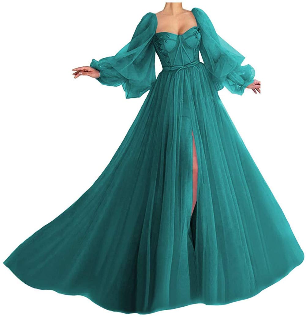 Puffy Prom Dress Long Sleeve Tulle Gown for Evening Parties