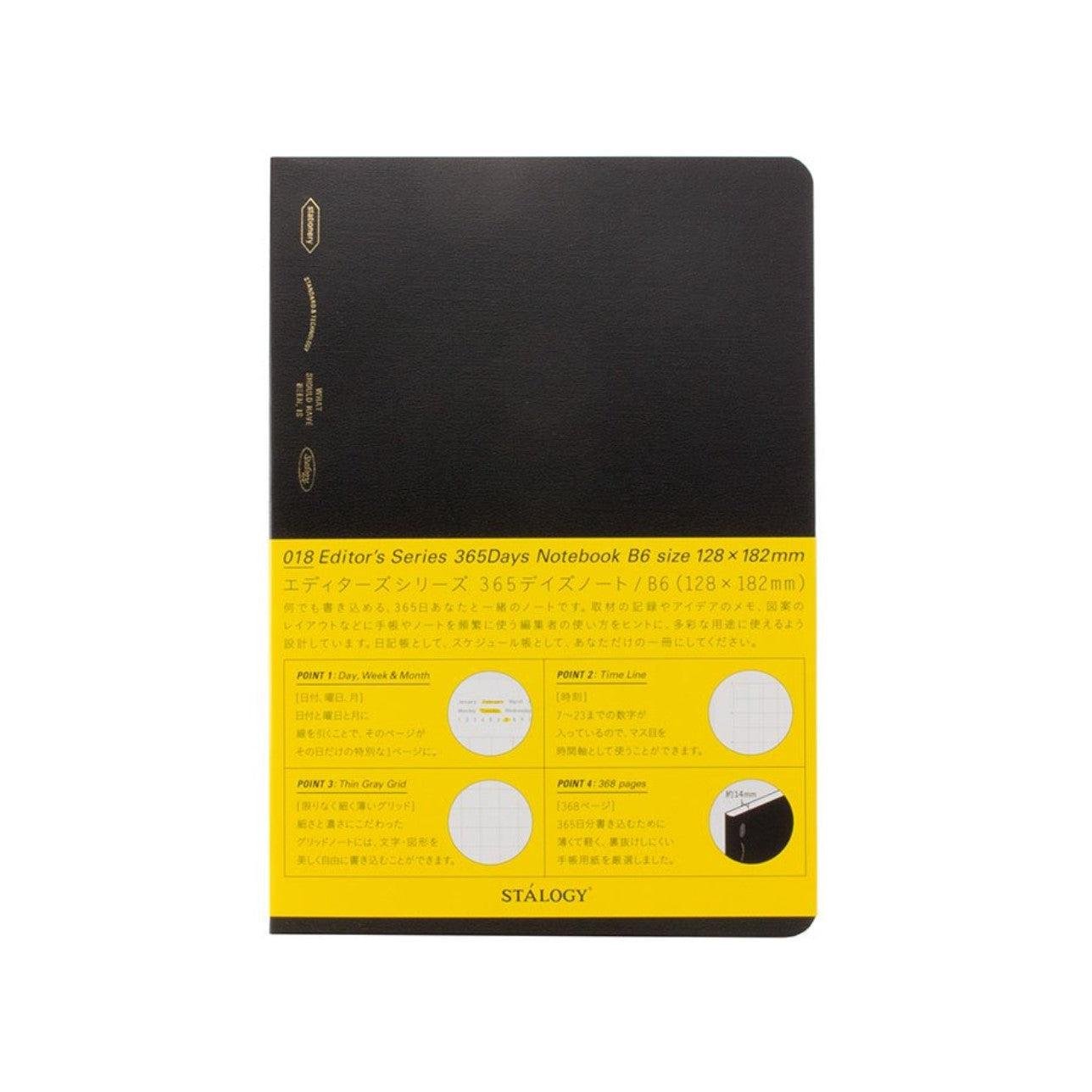 Nitto Stalogy B6 Editor's Series 365 Days Notebook - Grid Paper Journal for Daily Planning, Sketching & Note Taking - Perfect for Bullet Journaling, Work Notes & Creative Writing (Black)