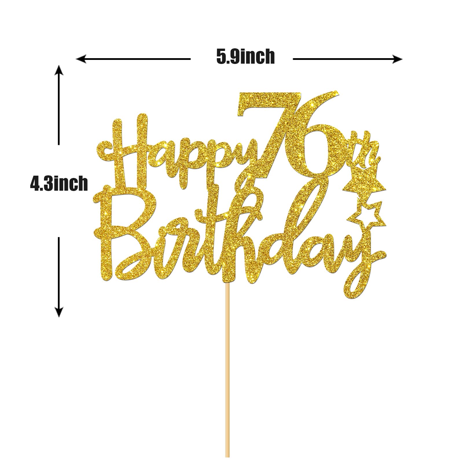 76th Birthday Cake Topper - Gold Glitter 76 Sign for Birthday Party Decorations - Cheers to 76 Years Party Supplies - Perfect for Milestone Celebrations & Retirement Parties