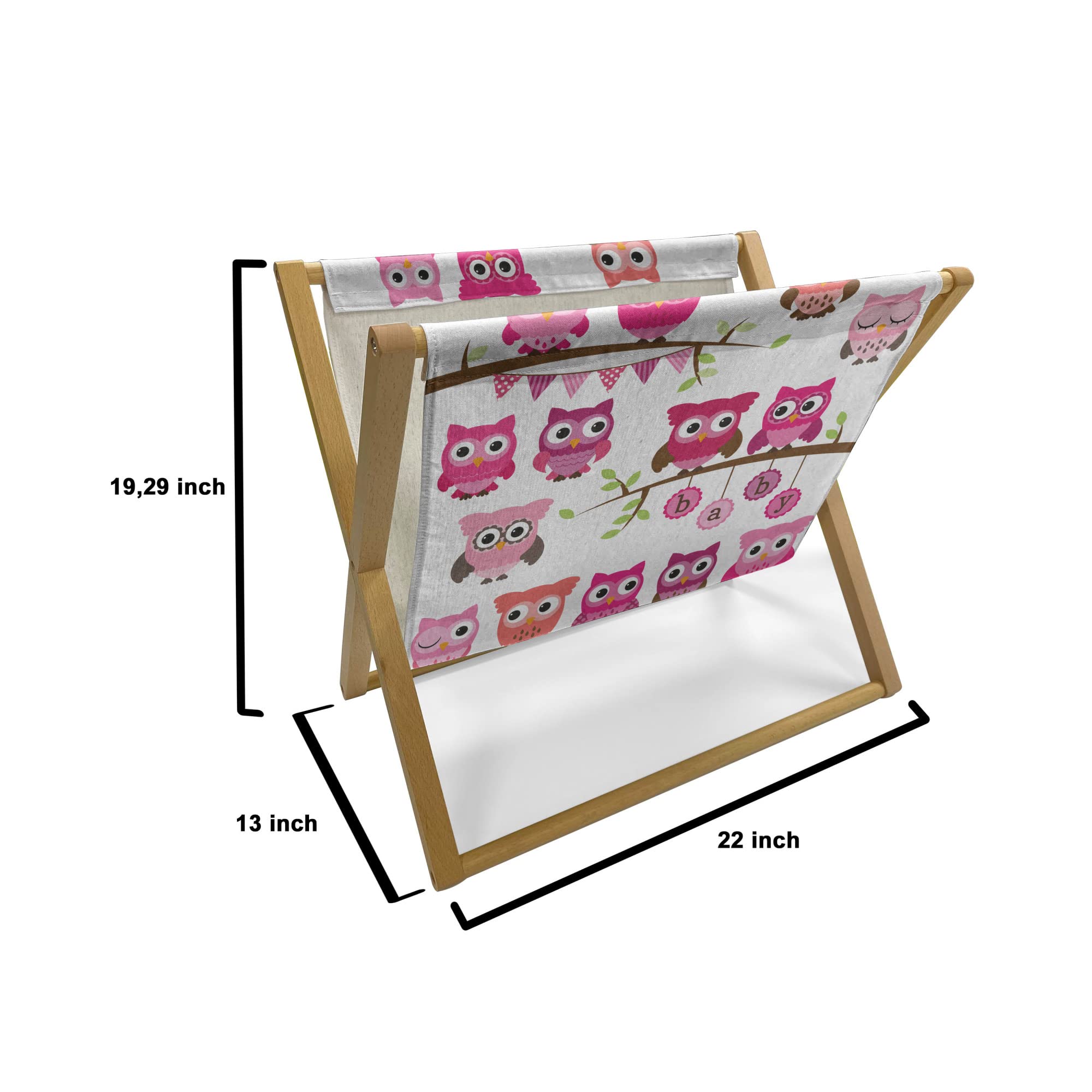 Ambesonne Cartoon Magazine and Book Holder - Owl and Branch Themed Floor Rack Organizer for Office, Home & School - 22