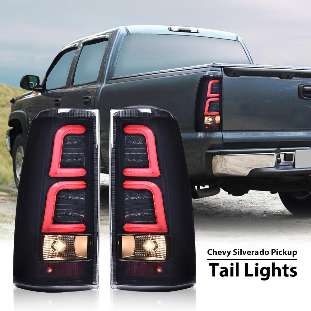 PIT66 LED Tail Lights Replacement for Chevy Silverado 2003-2006 - Smoked Lens with Wiring Harness - Compatible with GM2800174 & GM2801174 - Upgrade Your Truck's Style & Safety for Night Driving
