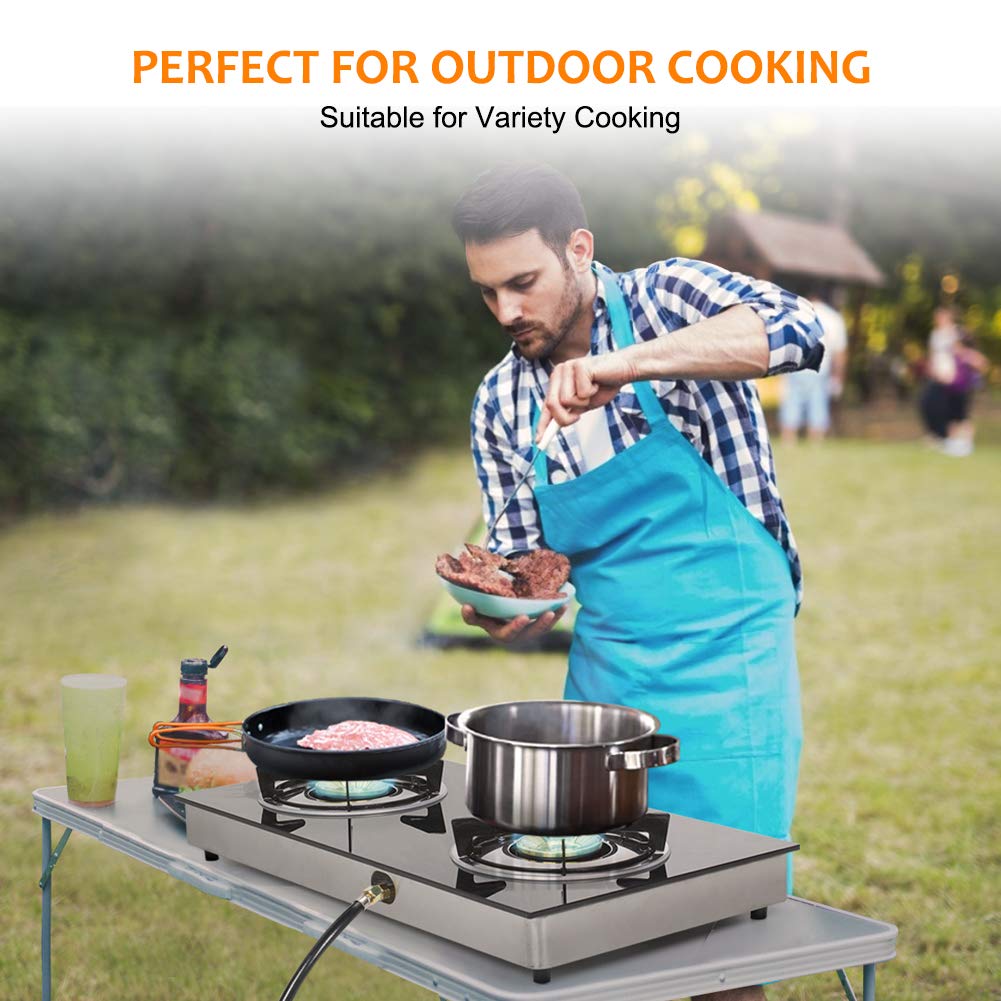 Camplux 2 Burner Propane Gas Cooktop with Tempered Glass & Auto Ignition - Portable Outdoor Stove for Camping, RV, Picnics & Backpacking