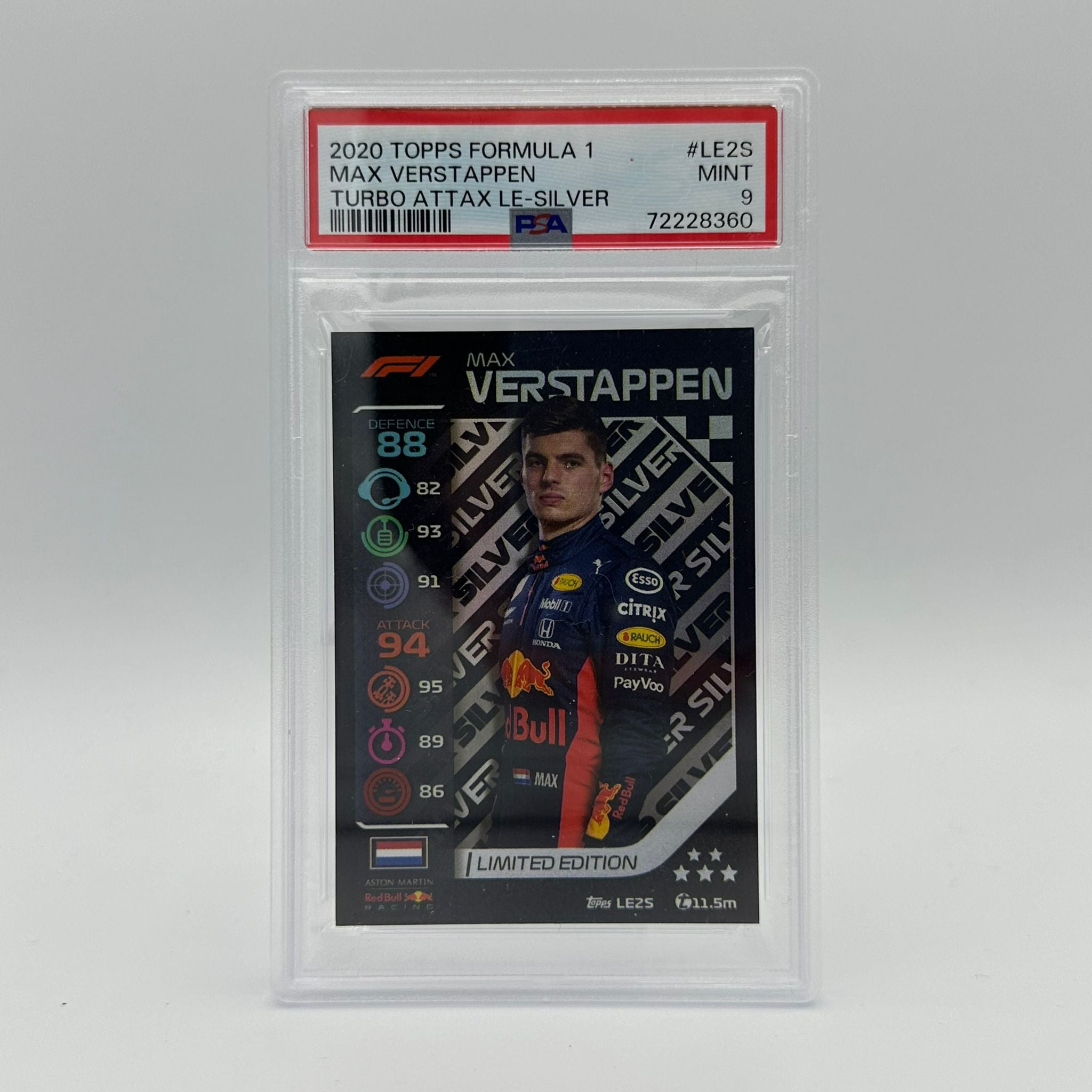 PSA 9 Graded Max Verstappen #LE2S Limited Edition Silver Trading Card - Perfect for F1 Collectors, Sports Memorabilia Displays & Investment Portfolios