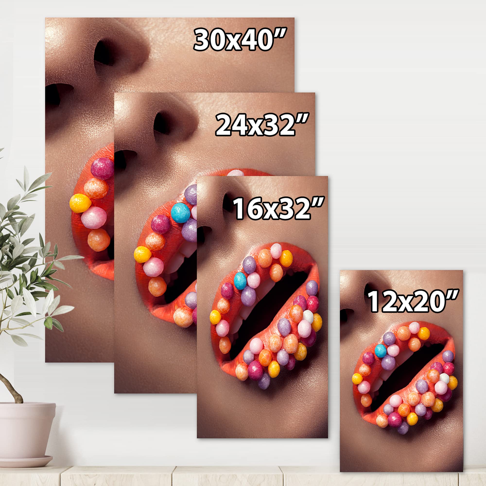 Creative Lip Makeup with Lollipops - Modern Canvas Wall Art for Living Room, Bedroom & Office Decor
