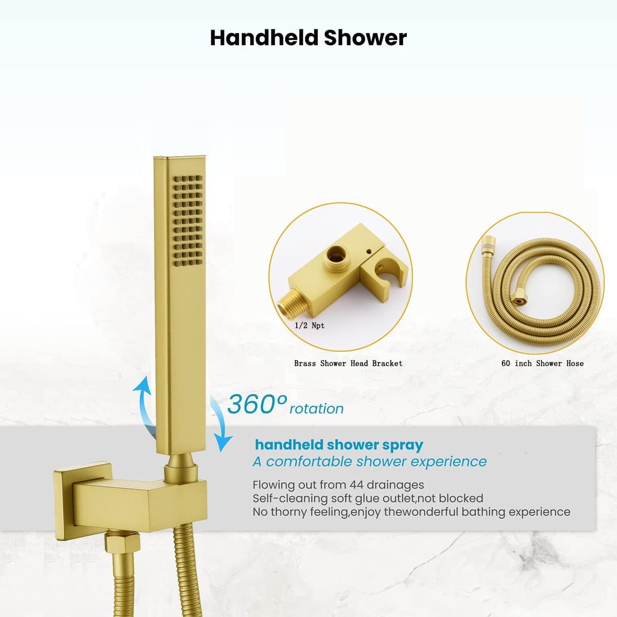 Gold Rain Shower System Set - 10 Inch Wall Mount Shower Head with 6 Body Spray Jets & Handheld Spray - Complete with Rough-in Mixer Valve Trim Kit - Luxury Bathroom Upgrade for Spa-like Experience