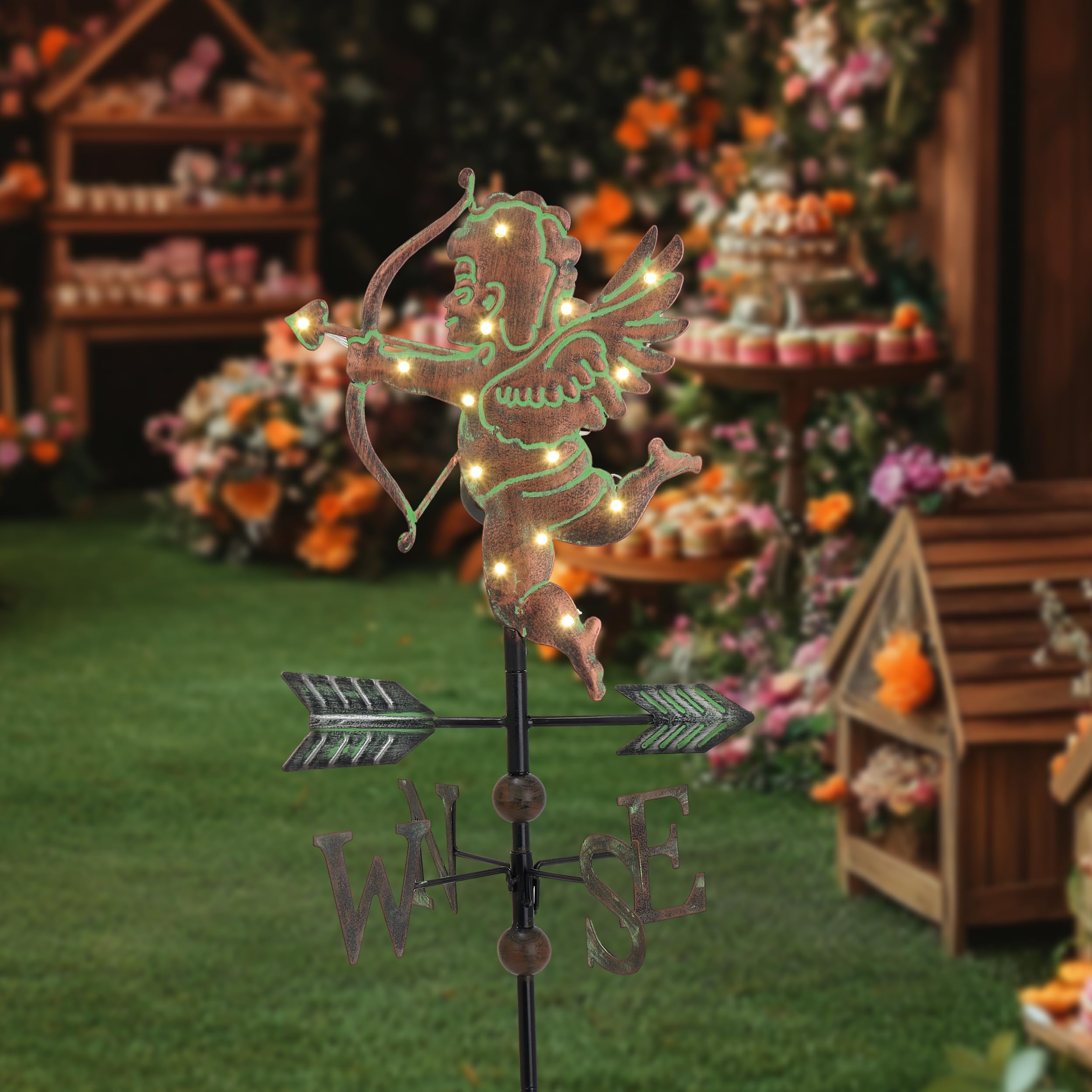 Valentine's Day Outdoor Decorations - Solar Powered Metal Weathervane Garden Stake with Cupid Design, 34 Inch Yard Art for Porch, Patio & Garden - Perfect Romantic Gift for Home & Valentine's Decor