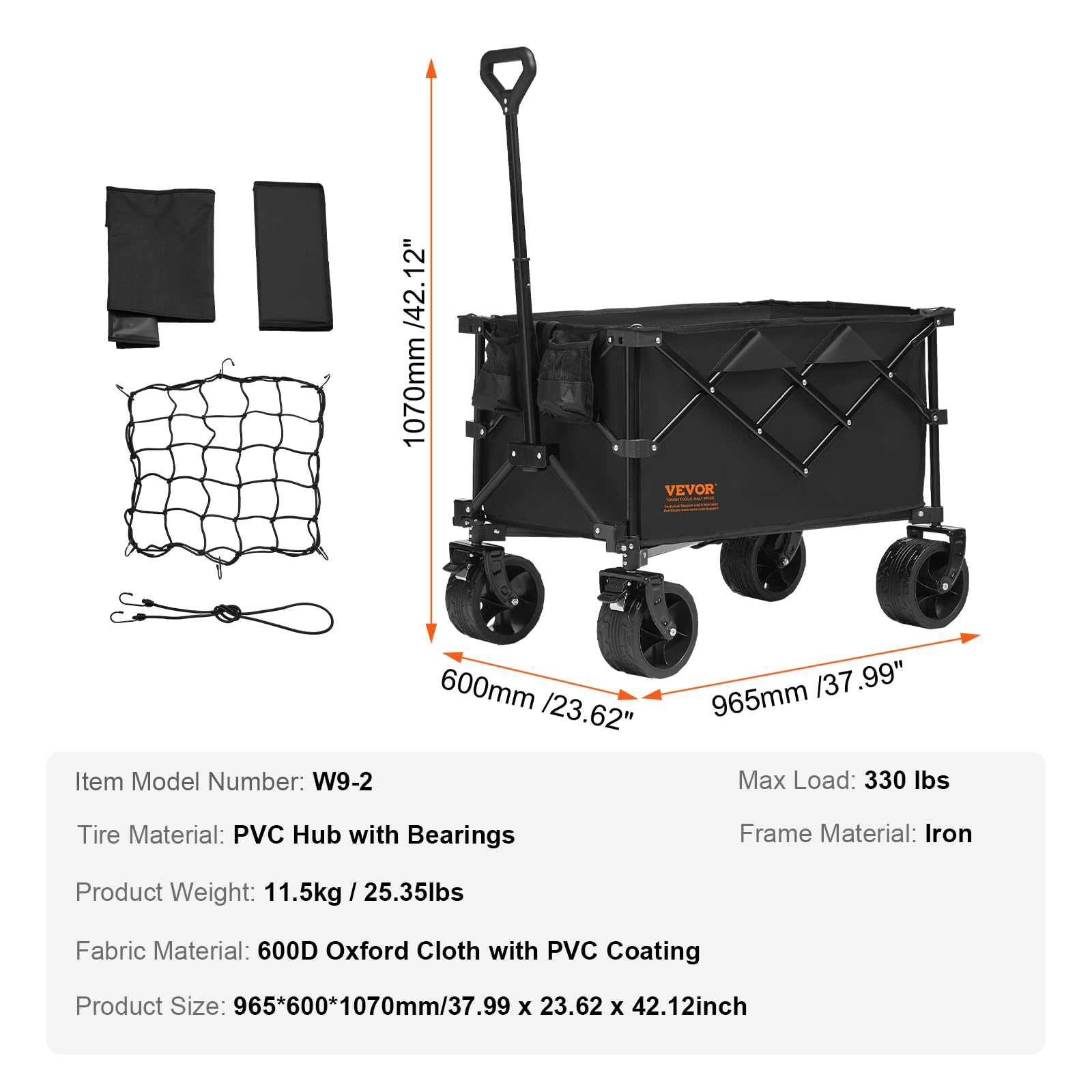 VEVOR 220L/350lbs Heavy Duty Collapsible Folding Wagon Cart with Large All-Terrain Wheels - Portable Utility Wagon for Beach, Camping, Groceries, Picnics & Outdoor Adventures