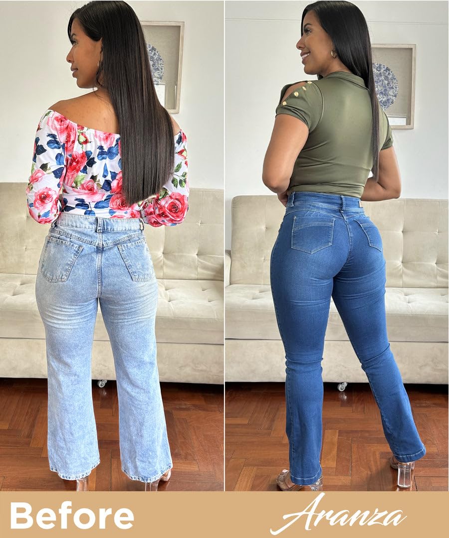 Best Butt Lifting Jeans for Women - Colombian Bootcut Denim Pants with Sculpting Fit | Blue Stretch Jeans for Curvy Figures | Perfect for Night Out, Date Night & Bodycon Outfits
