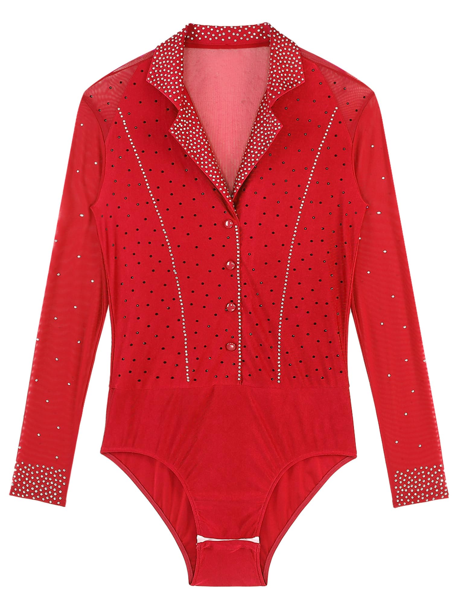 Men's Glitter Latin Tango Dance Leotard Bodysuit - Sheer Mesh Figure Skating & Ballroom Dancewear - Perfect for Performances, Competitions & Dance Practice