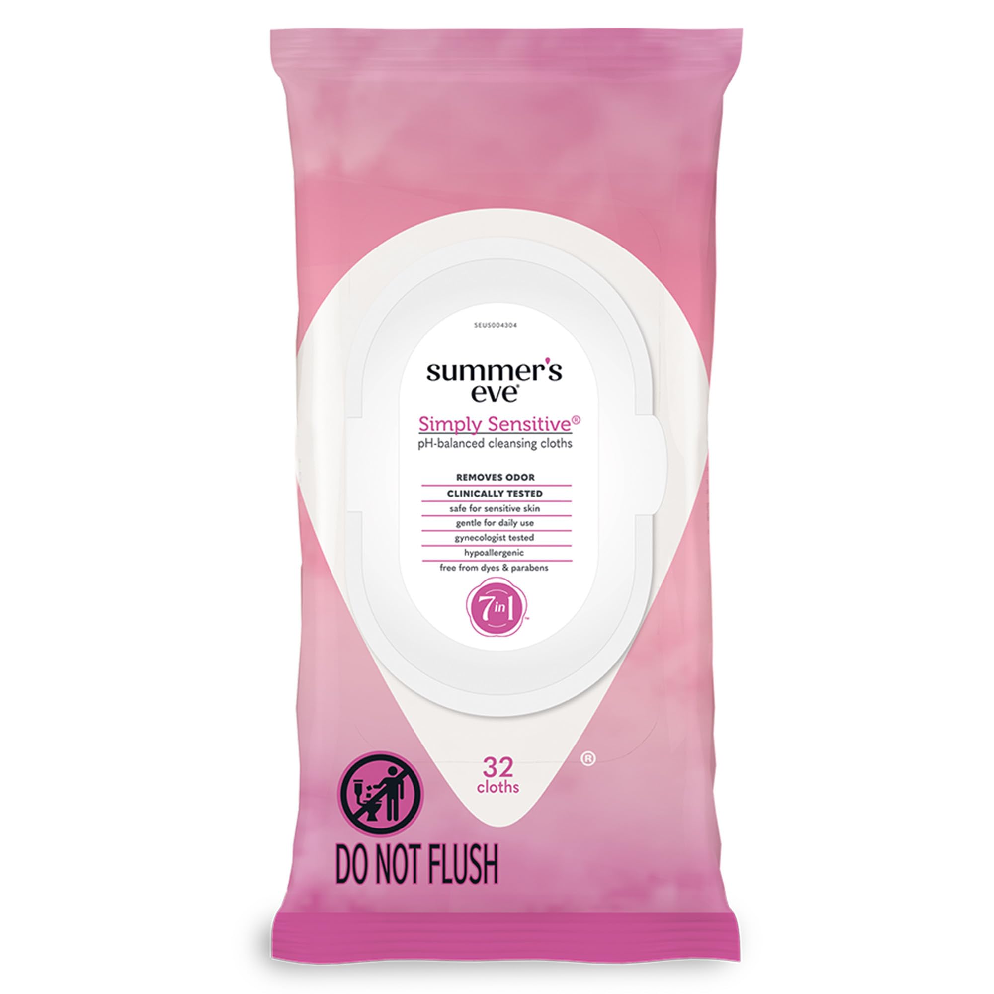 Summer's Eve Simply Sensitive Daily Gentle Feminine Wipes for Women | pH Balanced, Odor Control | 32 Count | Perfect for Travel, Gym & On-the-Go Freshness