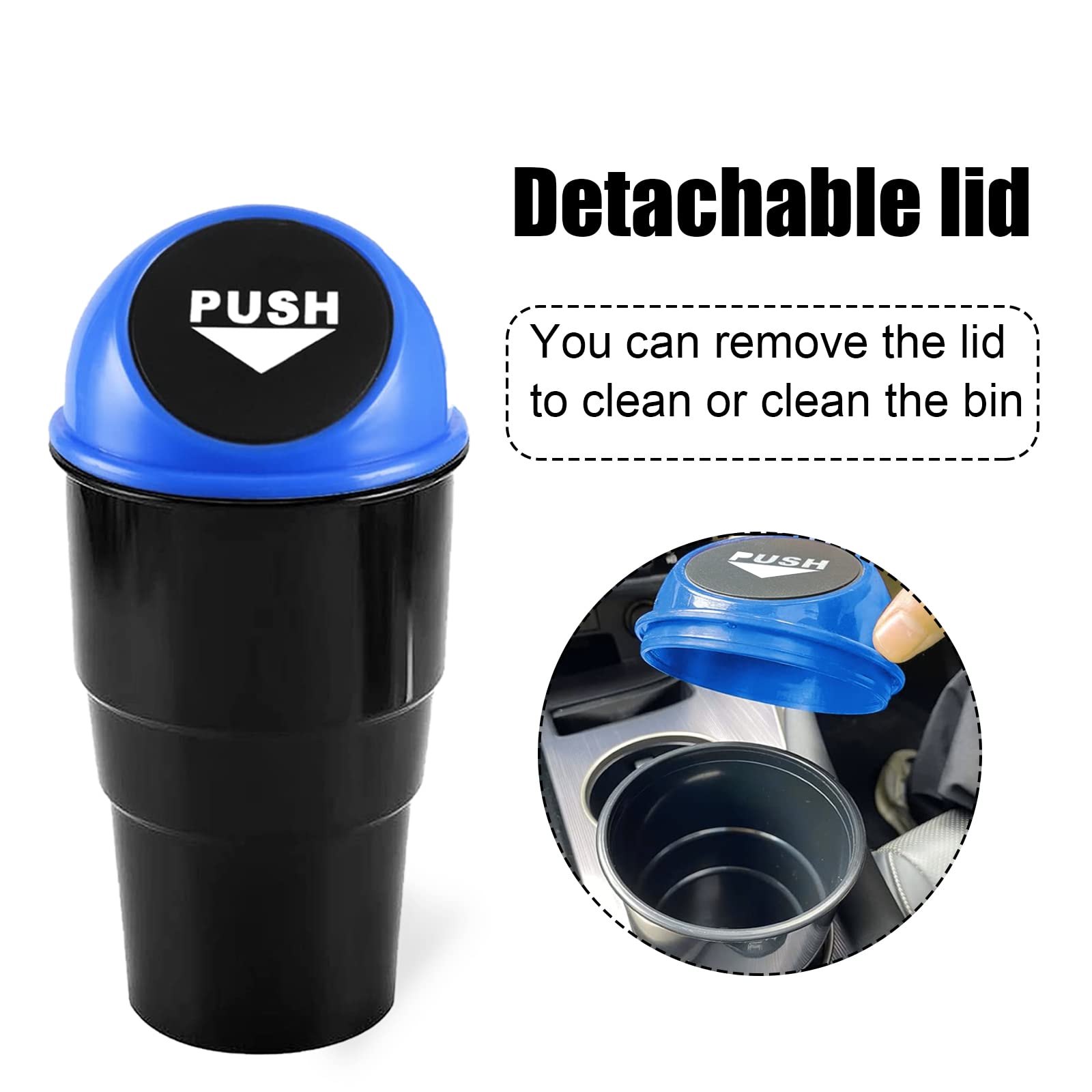 NTNEV Mini Car Trash Can - Leakproof Vehicle Cup Holder Garbage Bin with Lid for Auto, Home & Office | Perfect for Road Trips, Commuting & Workspace Organization (Blue)