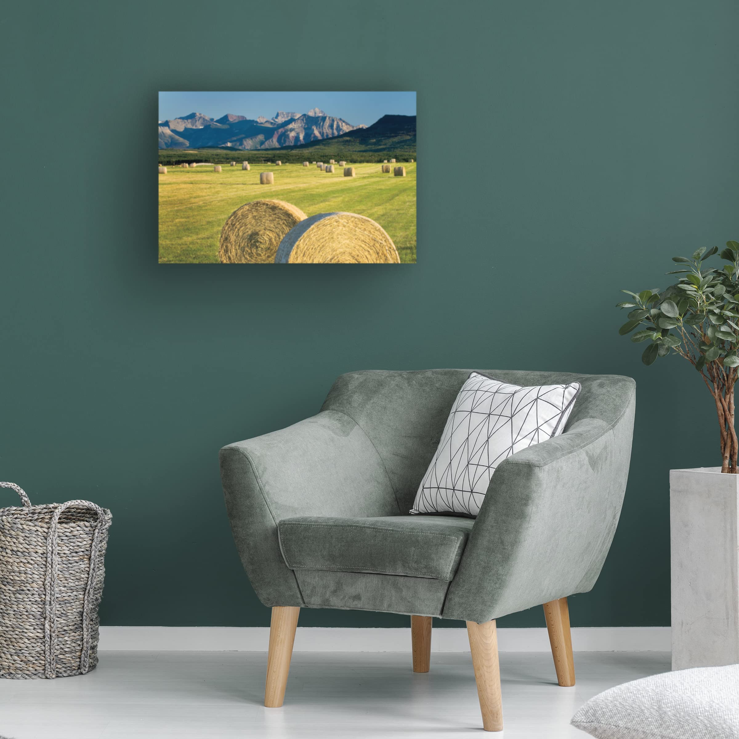 Trademark Fine Art 'Waterton Hay Bales' Canvas Wall Art Print by Alan Majchrowicz - Farmhouse Landscape Painting for Living Room, Bedroom & Office Decor