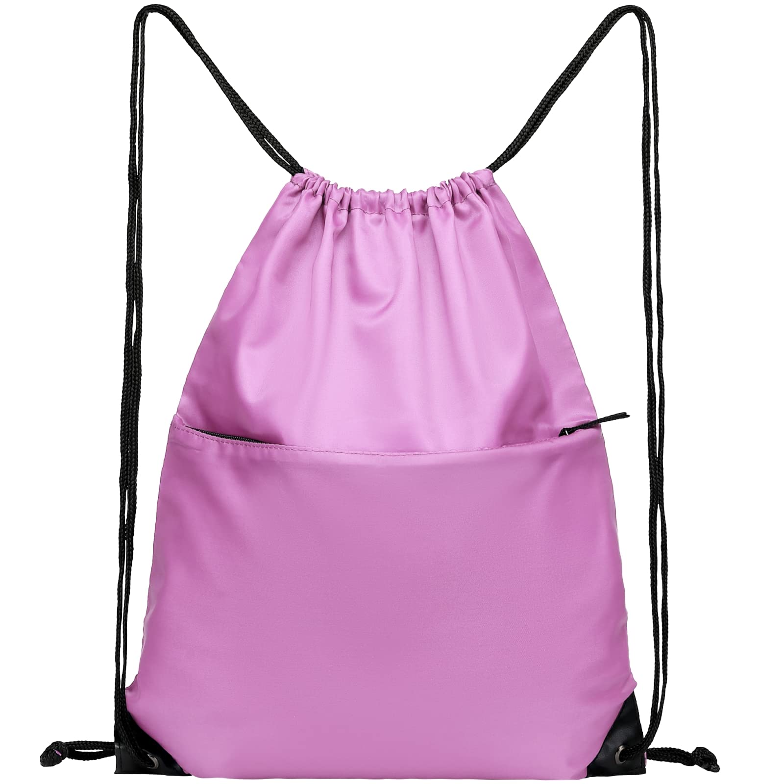 AirBuyW Drawstring Backpack - Lightweight 210D Nylon Foldable Sports Gym Bag with Zipper Side Pocket for Men & Women (Pink) - Perfect for Workouts, Travel, and Everyday Use