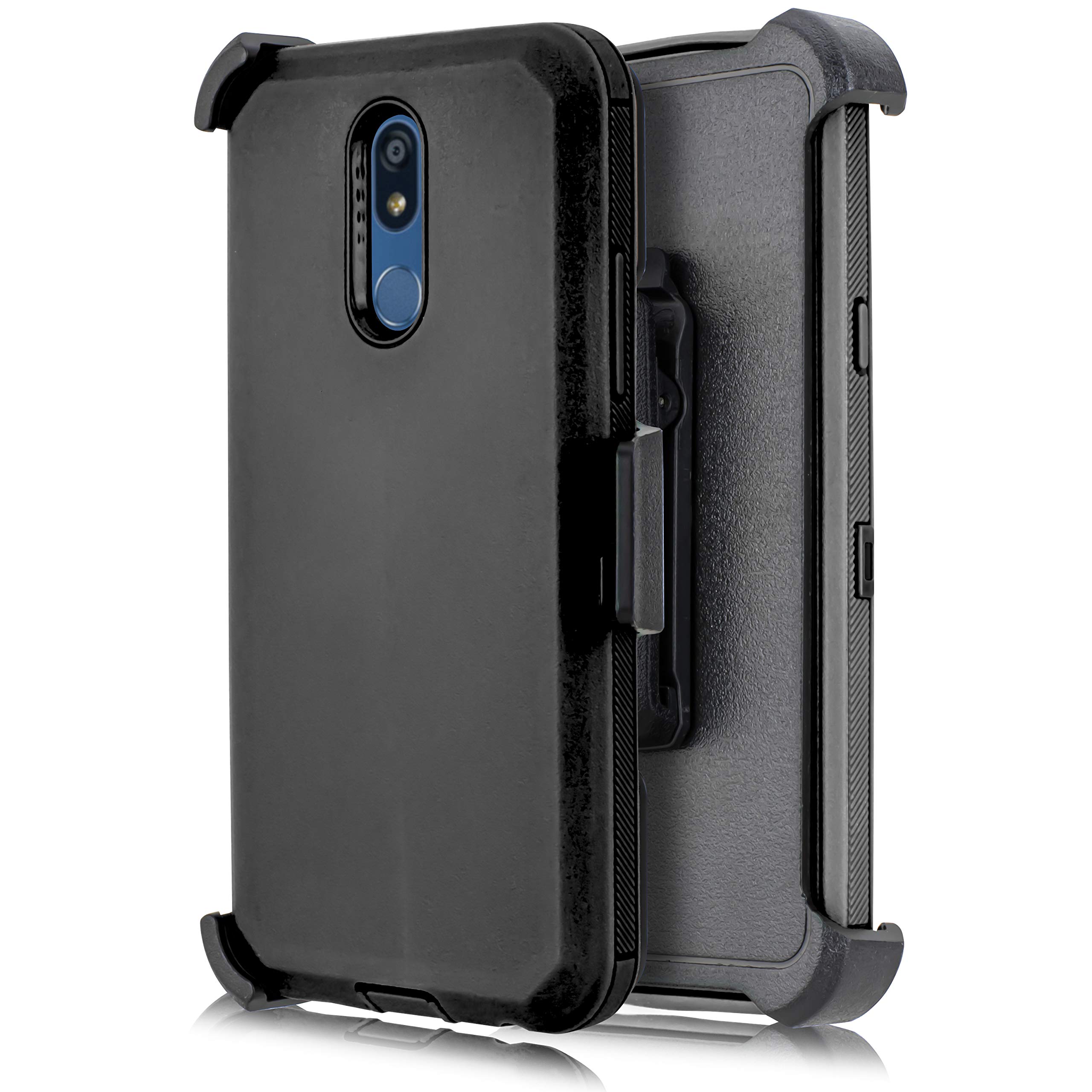 Shockproof Rugged Phone Case for LG K40/Solo LTE/Harmony 3/K12 Plus/X4 2019 - Heavy Duty Full Body Armor Protection with Belt Clip Holster & Kickstand (Black) - Perfect for Outdoor Activities, Construction Work & Extreme Sports Protection