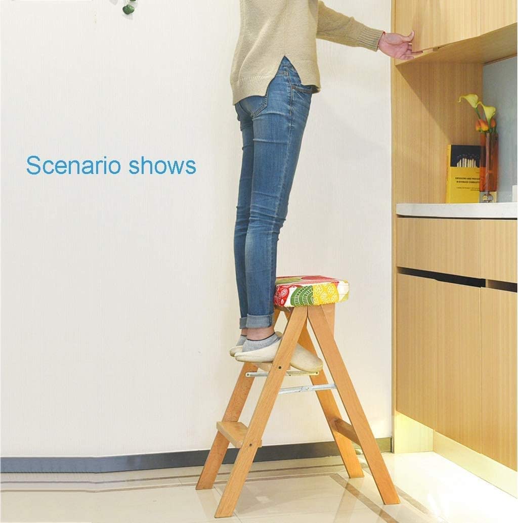 OKUOKA Wooden Step Stool for Home, Foldable Ladder Stool with Removable Fabric Cover - Safe & Sturdy for Kids, Kitchen, Bathroom, and Storage Use