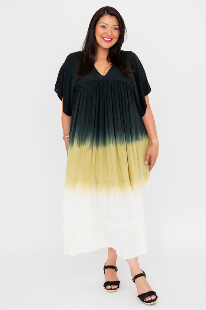 Empress Elegant Black Dip Dye Maxi Dress for Women - Perfect for Evening Parties, Weddings & Special Occasions