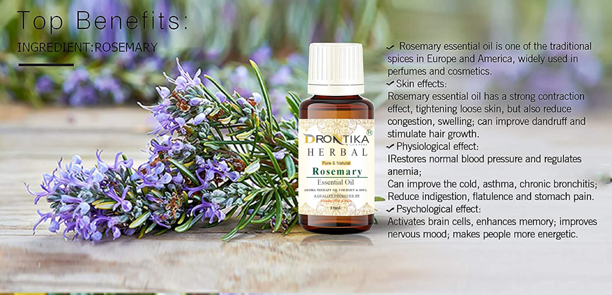 Organic Rosemary Essential Oil for Hair Growth & Skin Care - 100% Pure, Undiluted, Clinically Tested & Ecocert Certified | Promotes Healthy Hair, Reduces Hair Fall, Nourishes Scalp | Perfect for Aromatherapy, Massage & DIY Beauty Products (30ml)