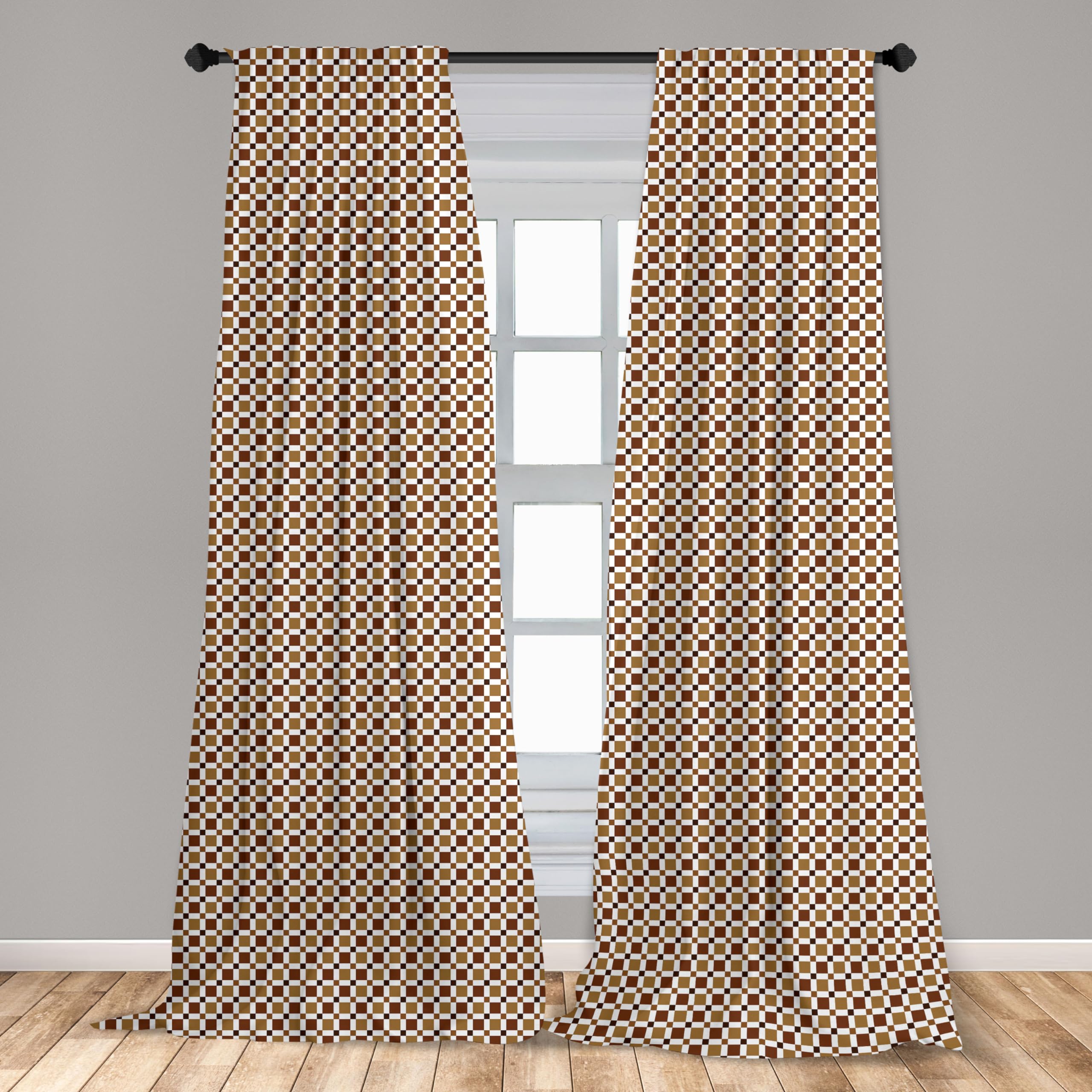 Ambesonne Earth Tone Window Curtains - Brown Tile Mosaic Print Lightweight 2-Panel Set with Rod Pocket, 28