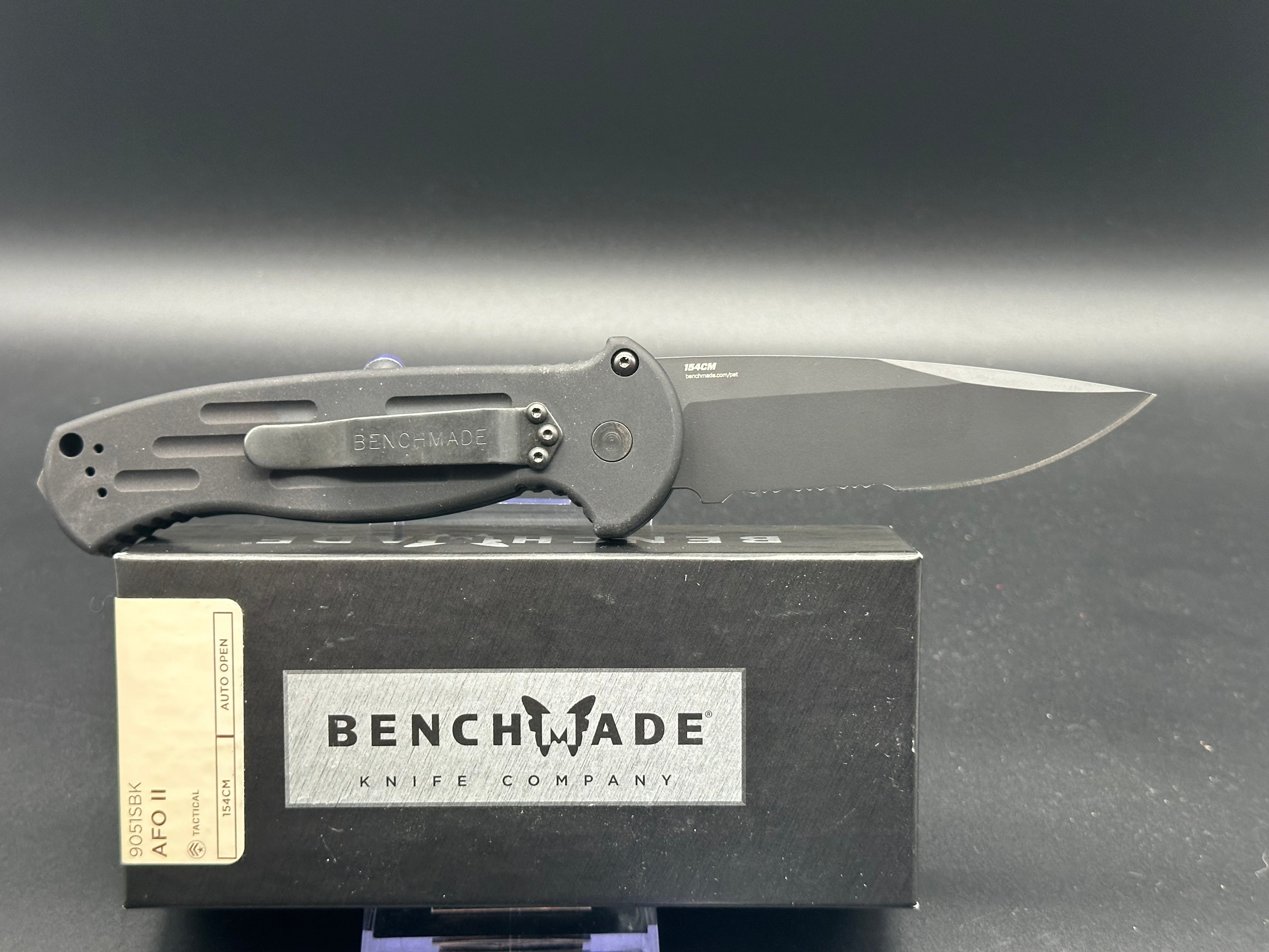 Benchmade 9051 AFO II Tactical Folding Knife - Black Aluminum Handle with 154CM Partially Serrated Blade for Outdoor Survival, Camping & EDC
