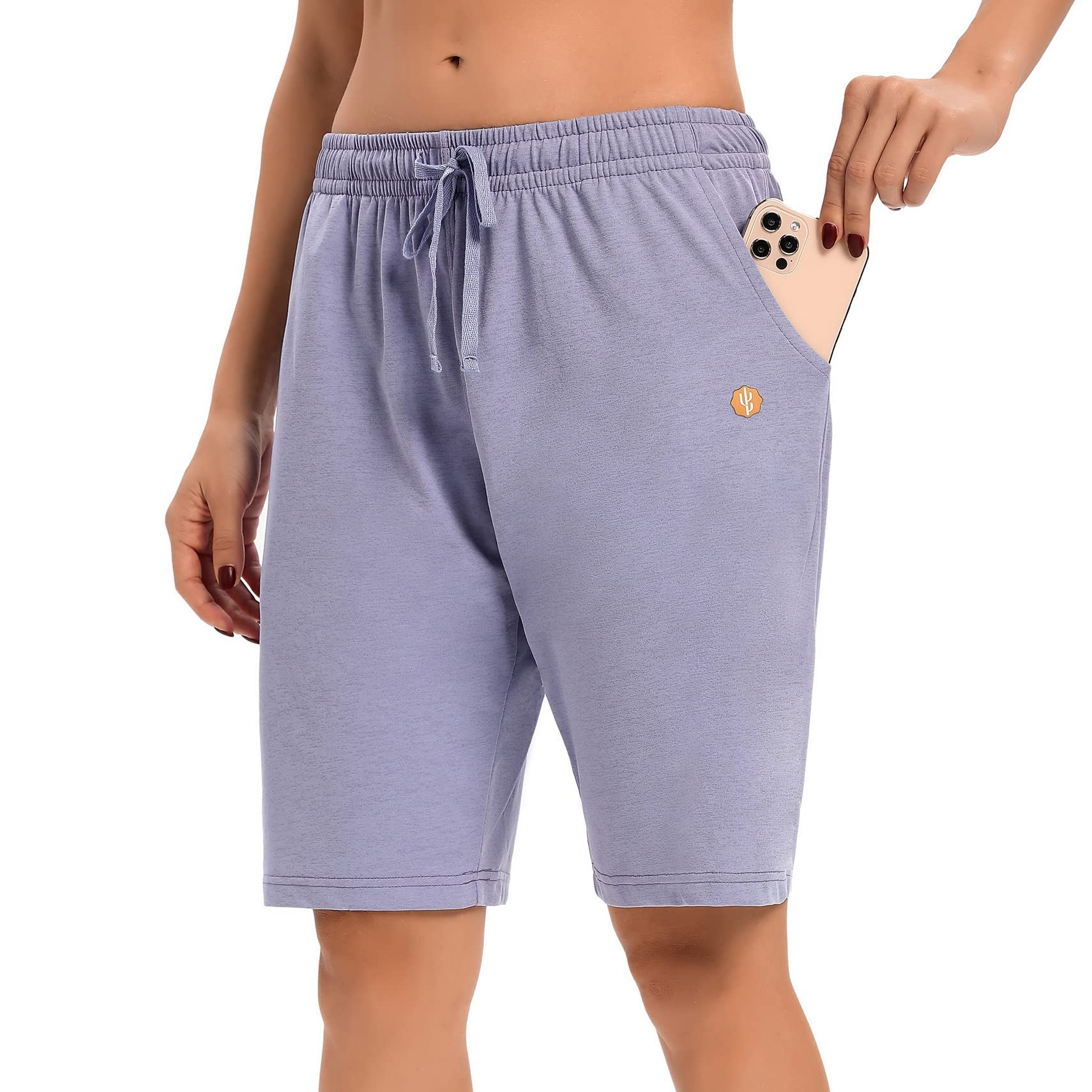 LUCKY CACTUS Women's Bermuda Shorts - Stretchy Jersey Yoga Shorts with Pockets for Walking, Running & Workouts - Comfortable Knee-Length Athletic Shorts for Women | Perfect for Gym, Travel & Casual Wear