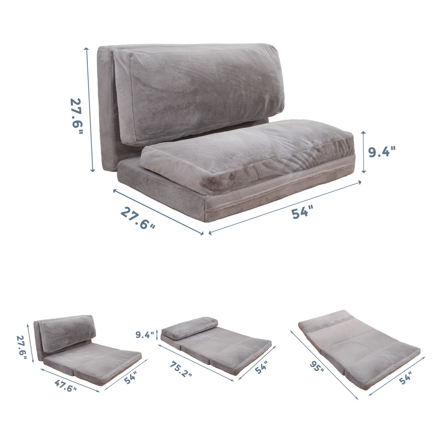 MAXYOYO Bean Bag Folding Sofa Bed - Extra Thick Floor Mattress with Washable Faux Fur Cover | Perfect for Living Room, Bedroom, Dorm & Game Room Lounging