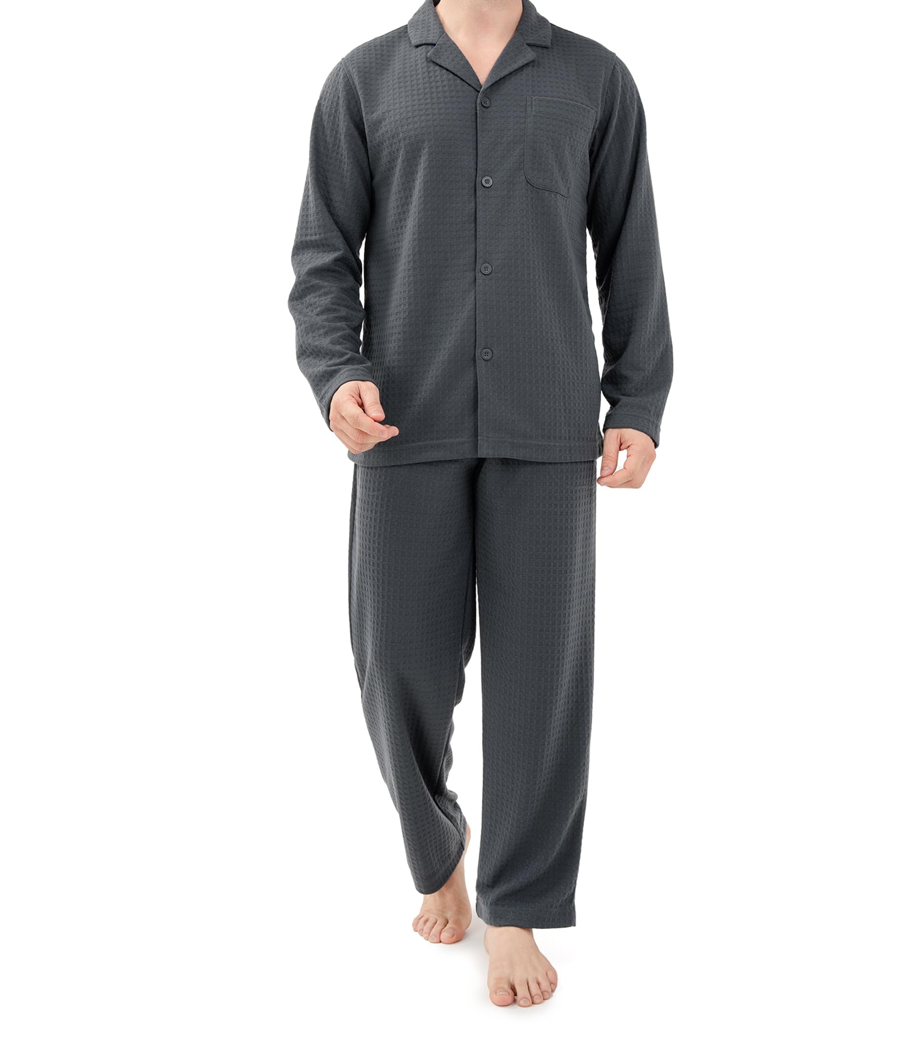 DAVID ARCHY Men's Waffle Knit Pajama Set - Soft & Warm Sleepwear with Notched Collar & Roomy Pockets - Cozy Loungewear for Winter Nights, Relaxing at Home & Gift Giving
