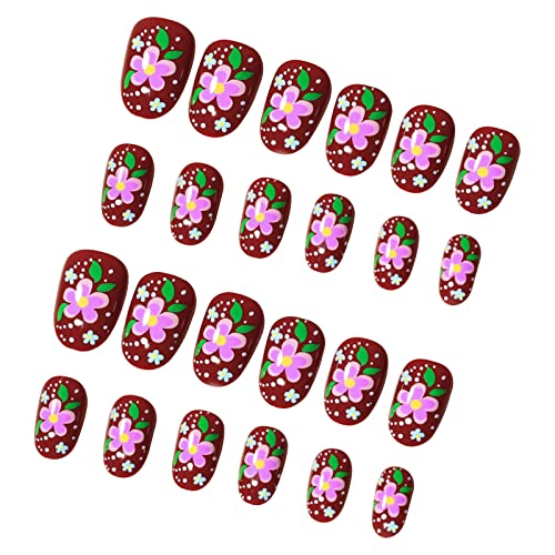 24pcs Red Fake Nails with Glue - Acrylic Nail Tips for Women & Girls - Party & Wedding