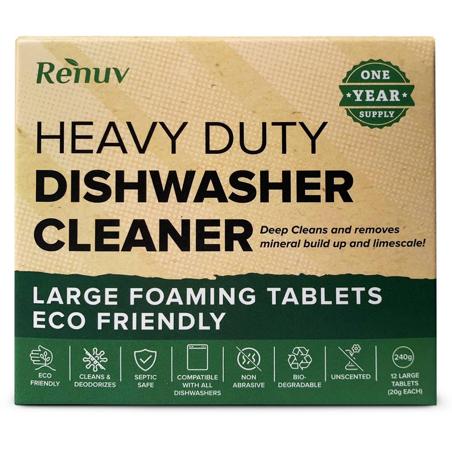 **Eco-Friendly Dishwasher & Garbage Disposal Cleaning Tablets - 12 Month Supply | Deep Clean, Deodorize & Freshen for Sparkling Dishes & Odor-Free Sink**    *(Perfect for kitchens, RVs, apartments & eco-conscious homes!)*
