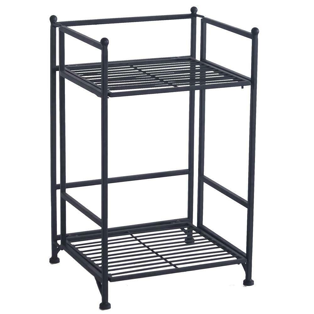 2-Tier Folding Metal Shelf - Foldable Storage Organizer with Wire Rack for Plants, Shoes, Books | Space-Saving Closet, Garage & Home Organization Solution | Perfect for Small Spaces & Apartment Living
