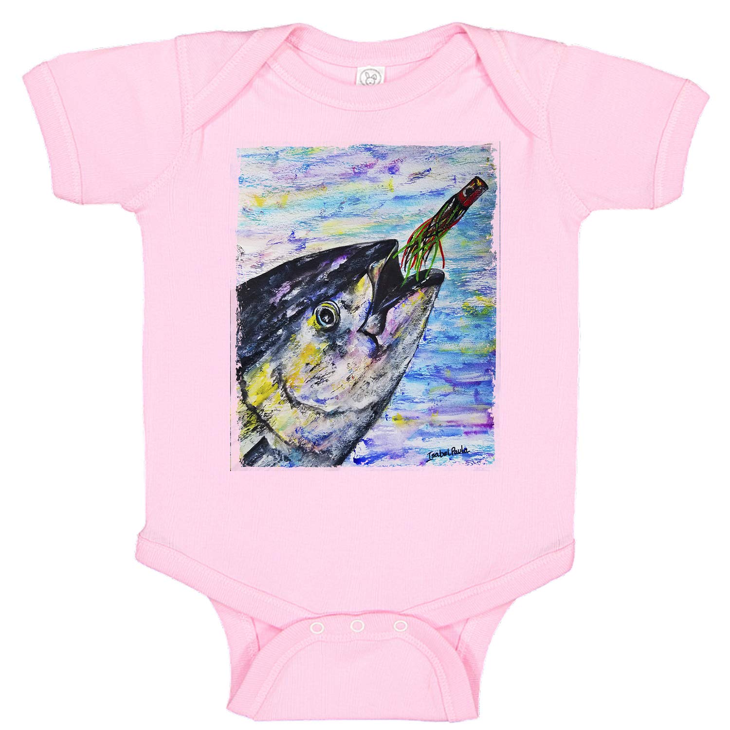 Premium Yellowfin Tuna Fishing Lure Print Unisex Baby Bodysuit Romper - Comfortable Cotton Onesie for Fishing Enthusiast Parents & Outdoor Family Adventures
