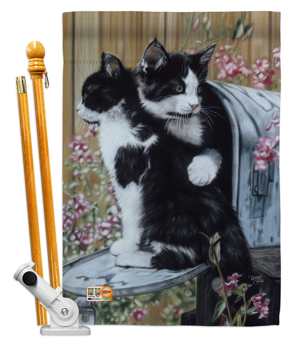 Tuxedo Cat House Flag Set 28x40