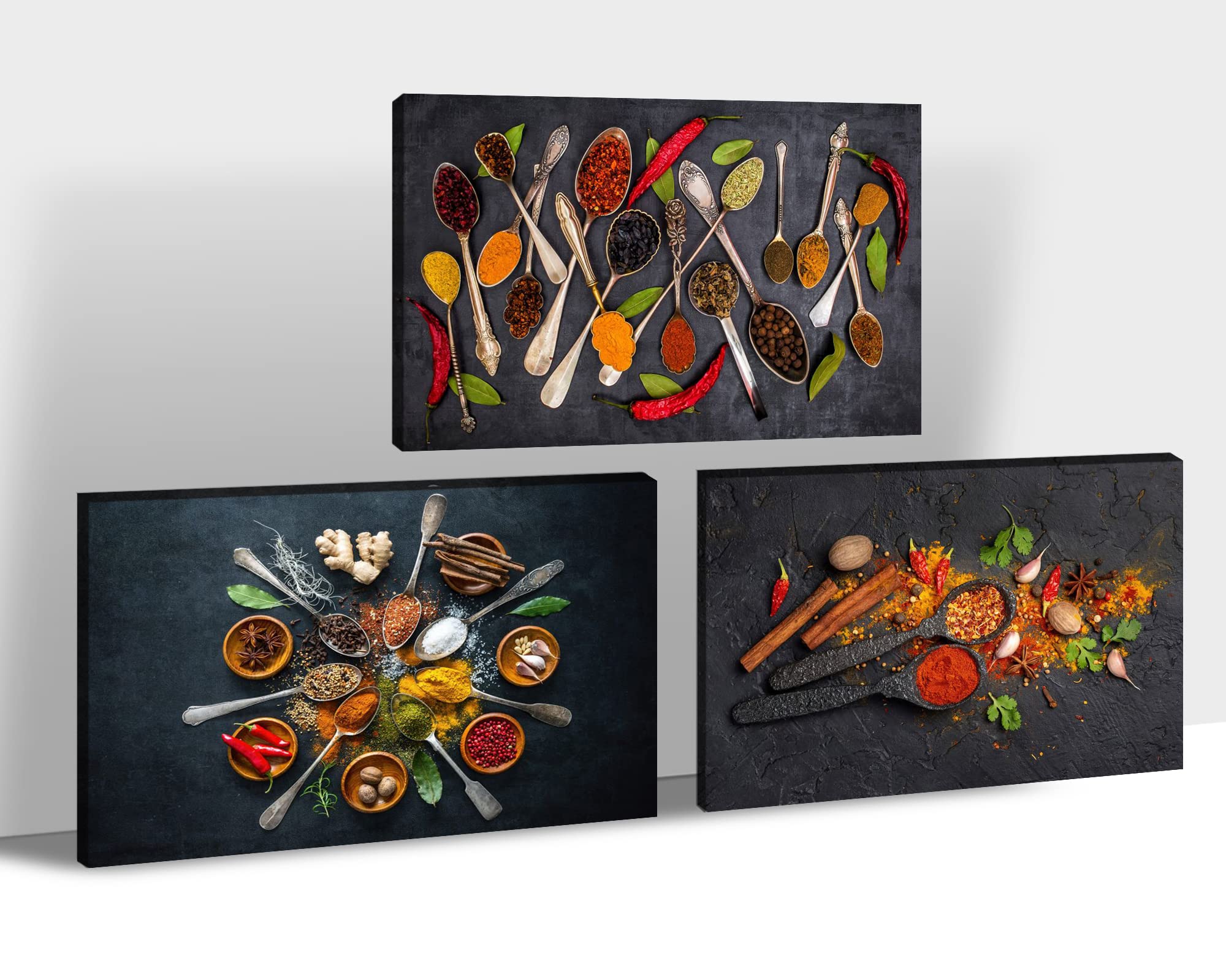 3-Piece Framed Kitchen Wall Art Set - Vintage Spoon & Spice Canvas Prints for Modern Home & Restaurant Decor (24x36 Inches) | Perfect for Kitchen Wall Decor, Dining Room Art & Cafe Interior Design