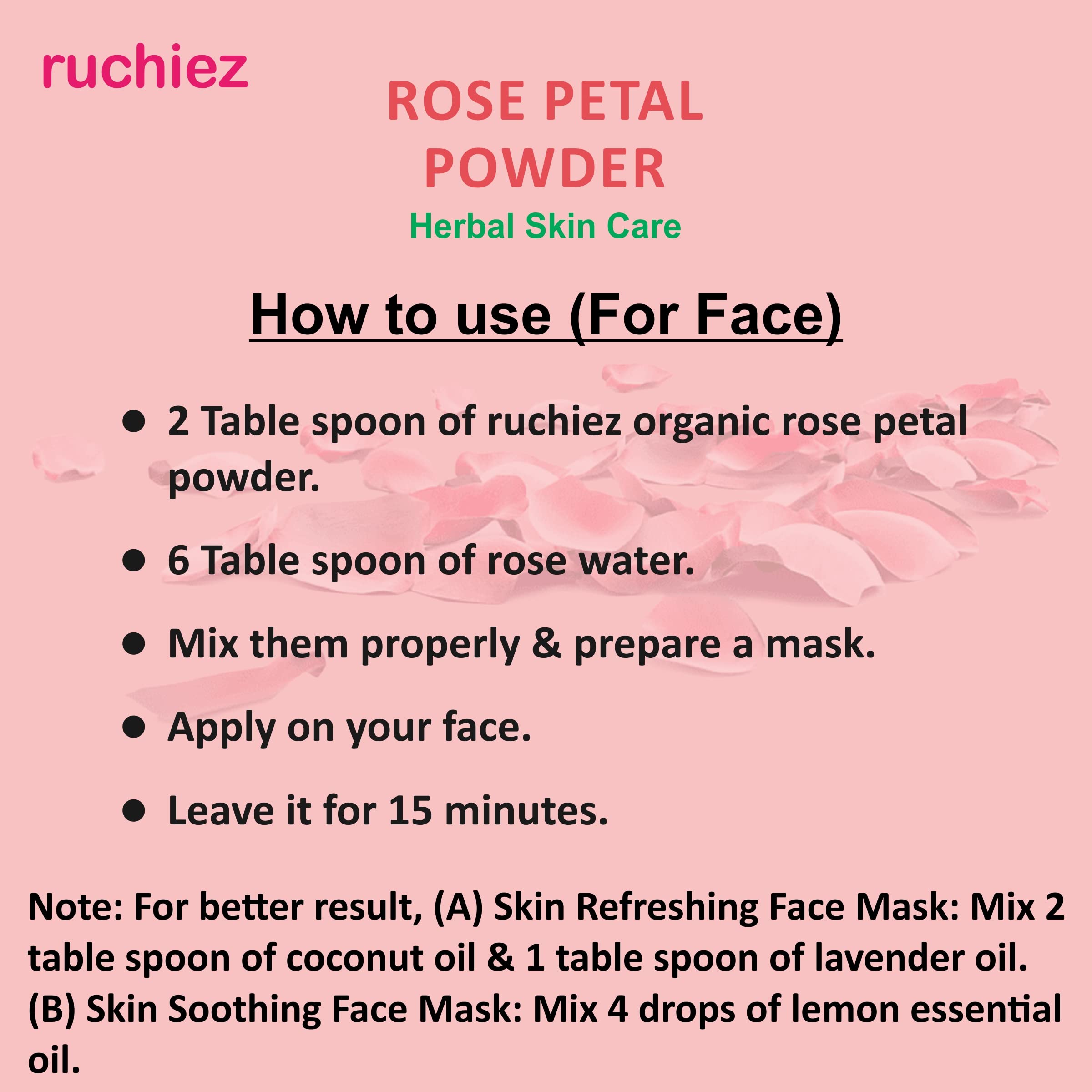 Organic Rose Petal Face Pack Powder for Glowing Skin - 100g | Natural Facial Treatment for Hydration & Brightening | Perfect for Spa Day & Self-Care Routine