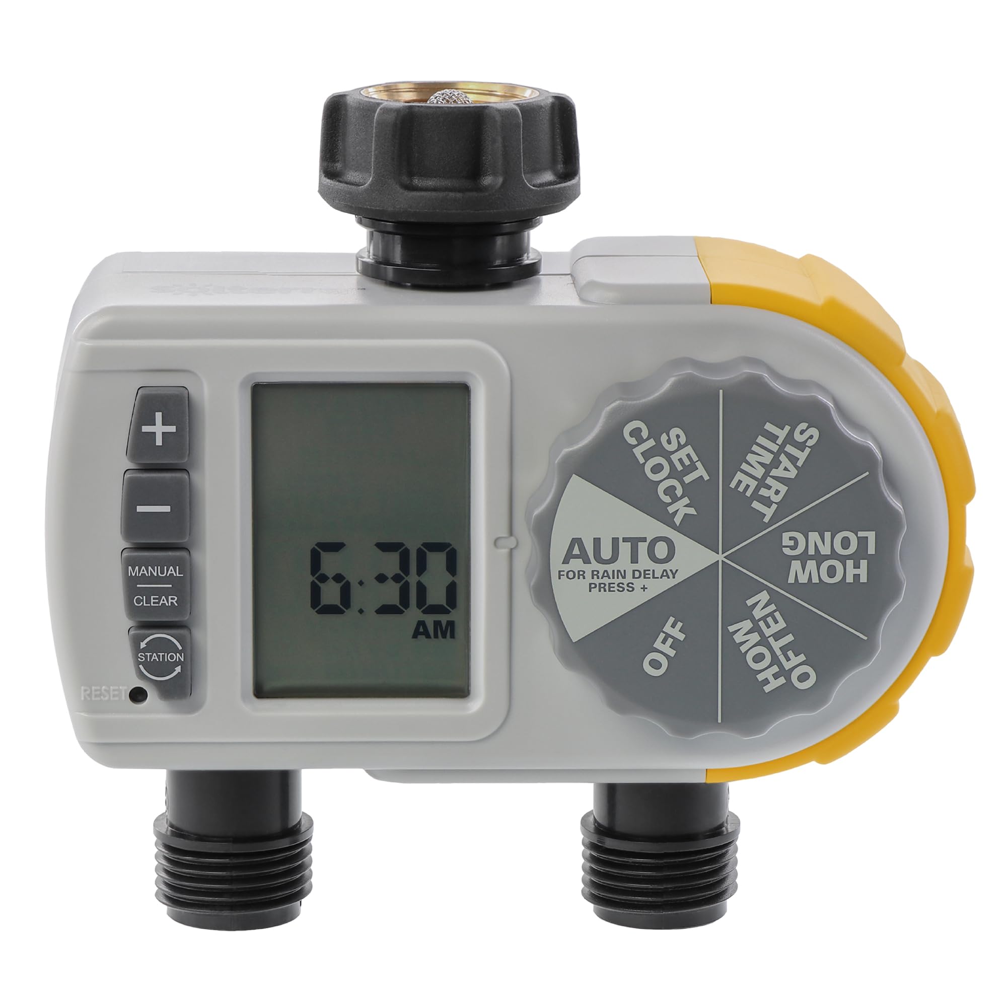 28153 Single-Dial Two-Outlet Hose Timer, Gray - Automatic Watering System for Garden, Lawn & Outdoor Plants