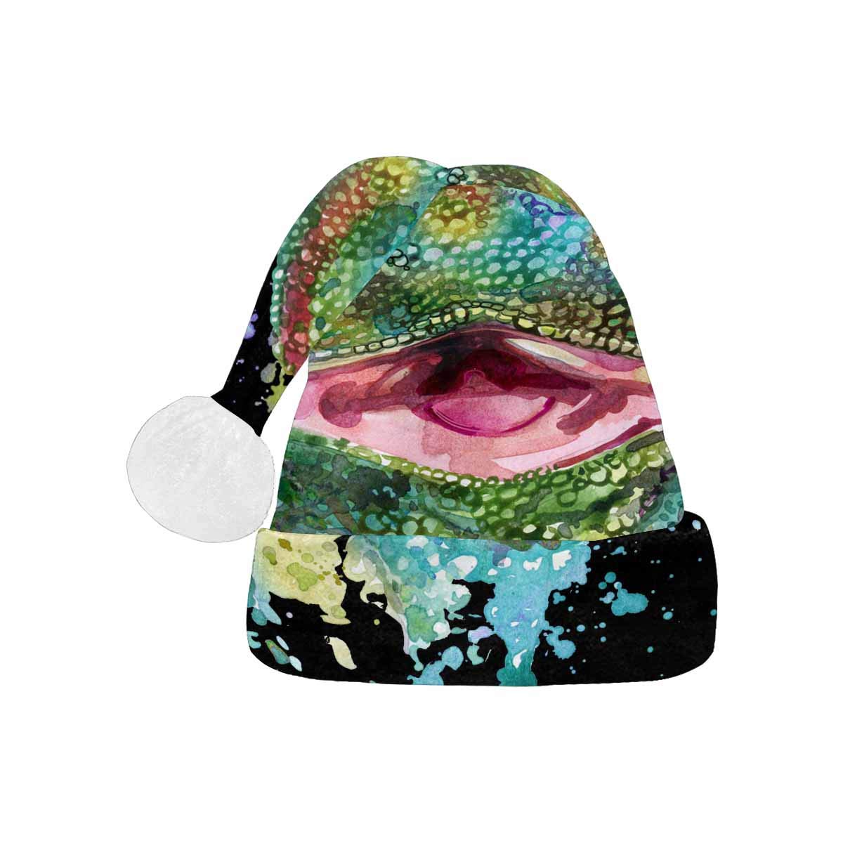 InterestPrint Watercolor Chameleon Soft Christmas Santa Hat for Adults - Festive Holiday Party Accessory for Christmas, Xmas, New Year, and Winter Celebrations