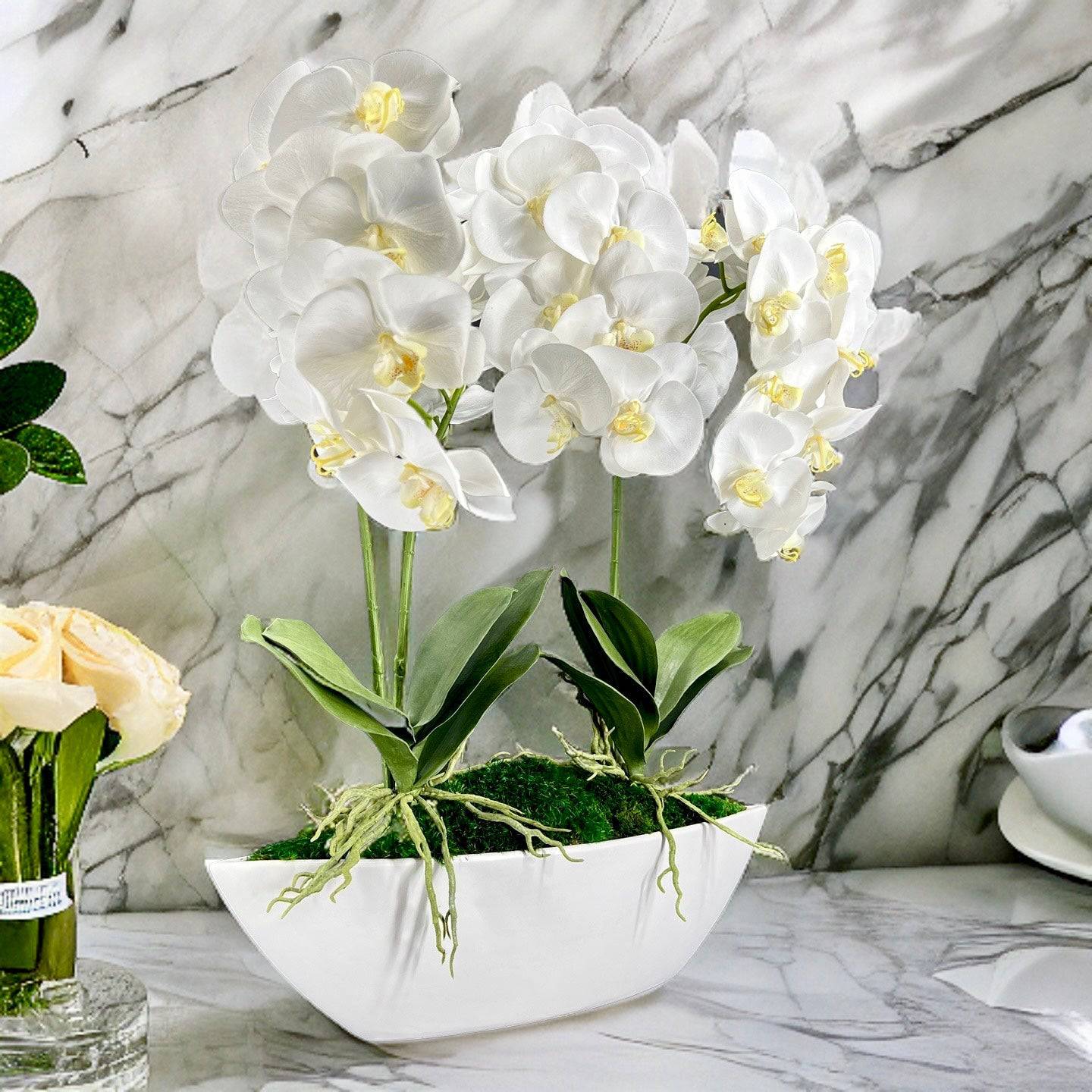 Elegant Orchid Centerpiece in Boat Bowl - Perfect for Wedding Decor, Table Centerpieces, and Home Decoration