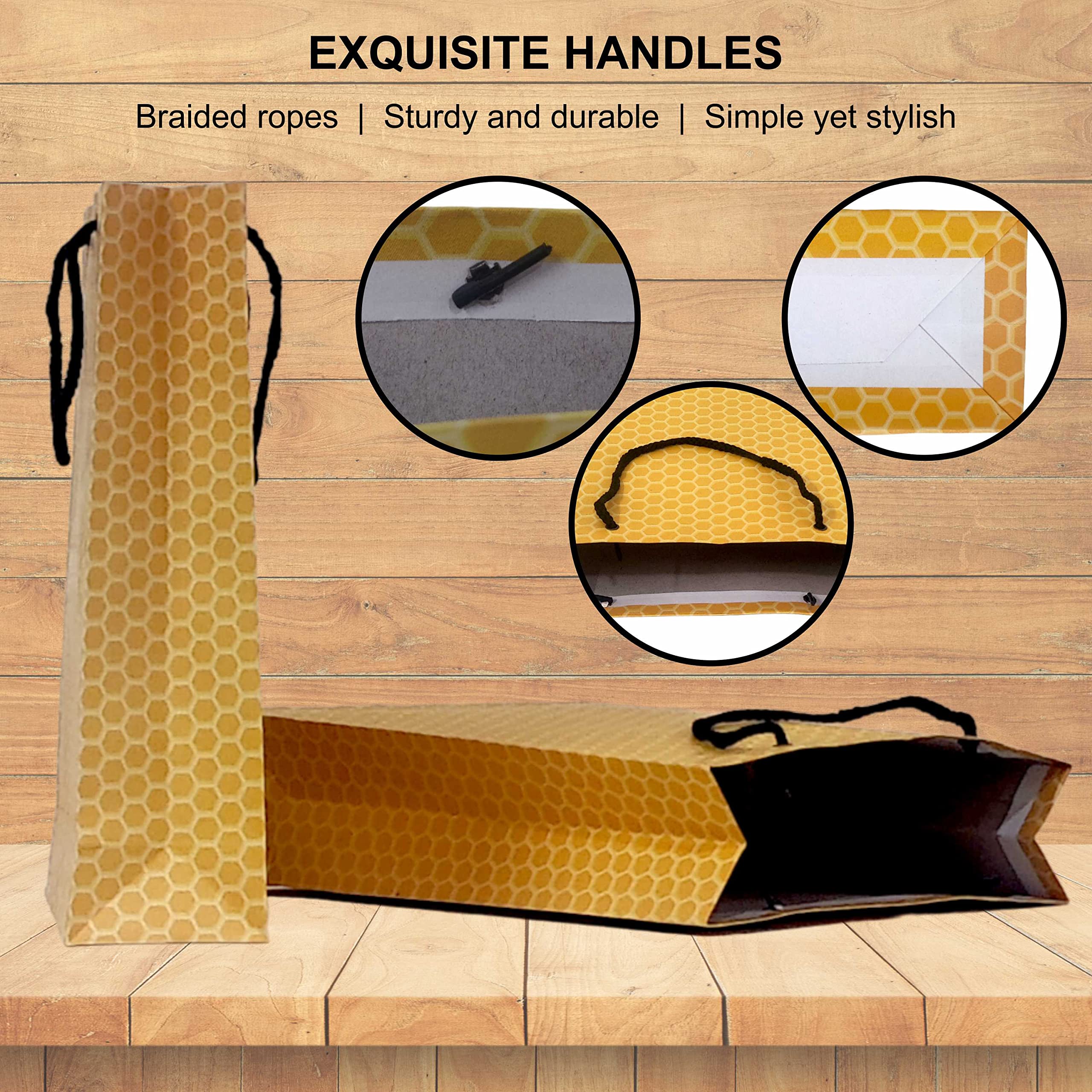 Eco-Friendly Hexagonal Design Small Yellow Paper Bags - Pack of 12 | Perfect for Party Favors, Gift Packaging & Retail Shopping Bags