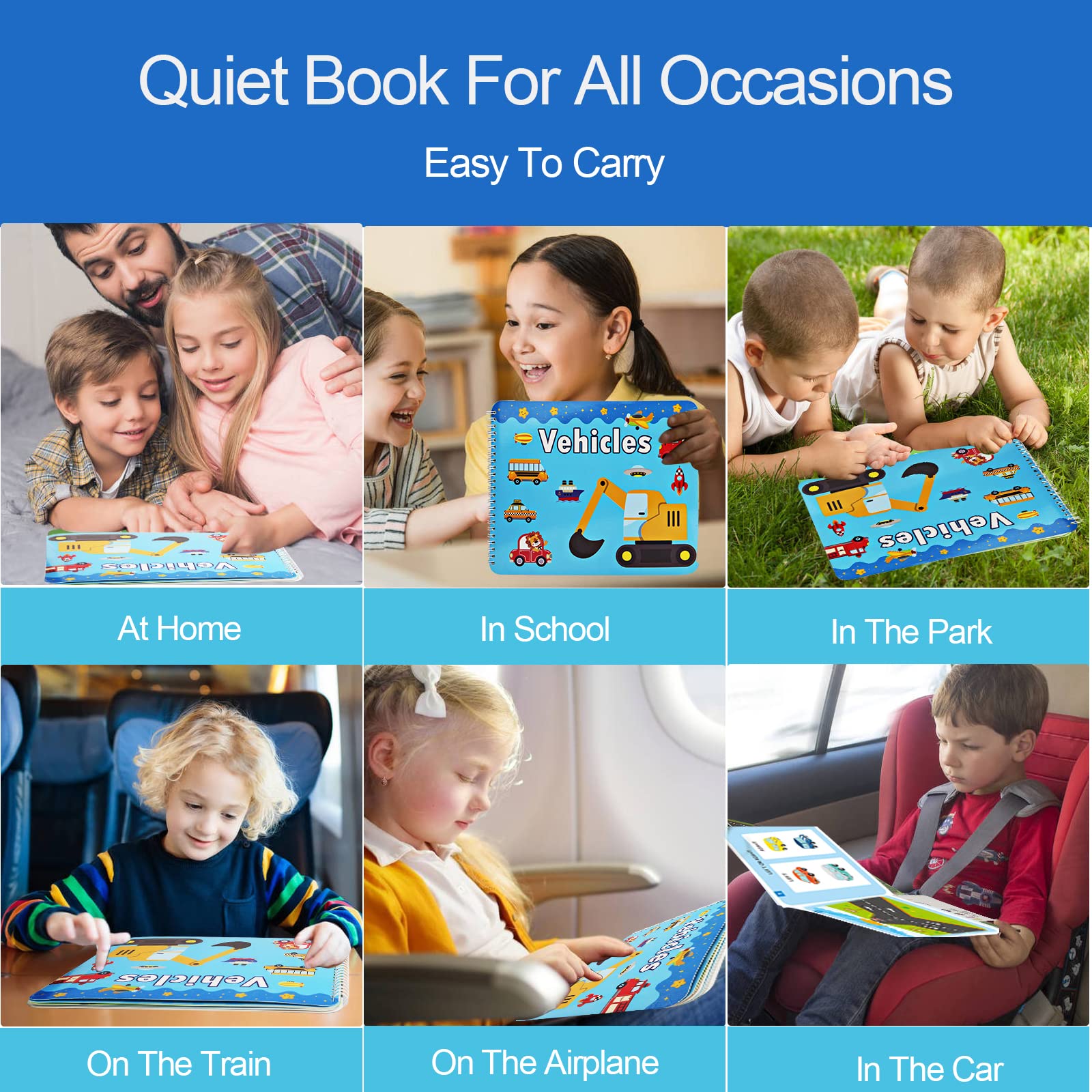 Montessori Preschool Learning Toys for Toddlers - Vehicle Busy Book, Sensory Educational Toys for Boys & Girls - Perfect for Autism Learning, Christmas & Birthday Gifts - Ideal for Home, Classroom & Travel Playtime